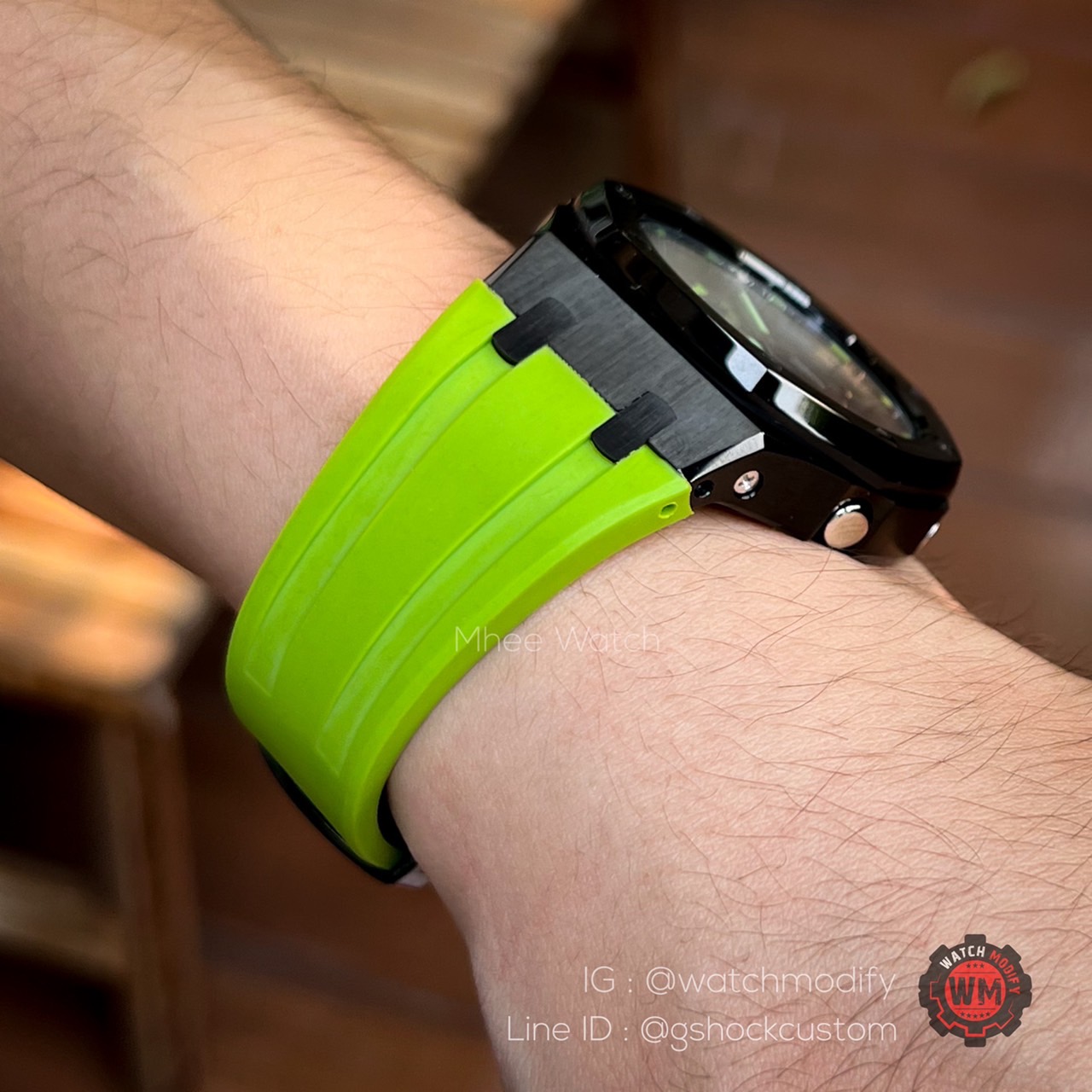 G-Shock Custom AP Style รุ่น GA-2100-1A3 ของแท้ มือ1 ใส่กรอบดำสแตนเลส สาย Aventador Green Rubber Gen3