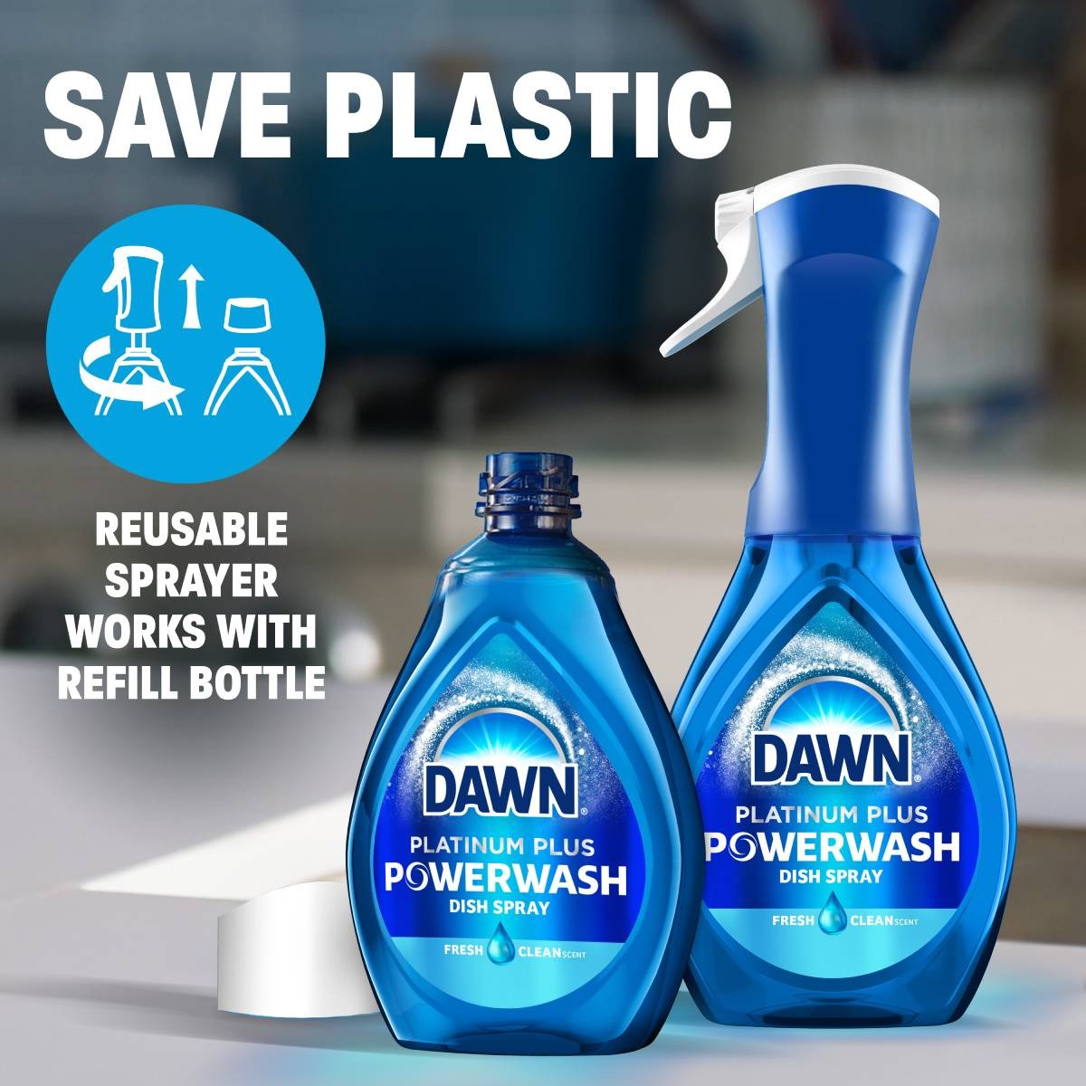 Dawn Platinum Plus Powerwash Dish Spray กลิ่น Fresh สเปรย์ล้างจาน สูตรเข้มข้น ขจัดคราบมันฝังแน่น