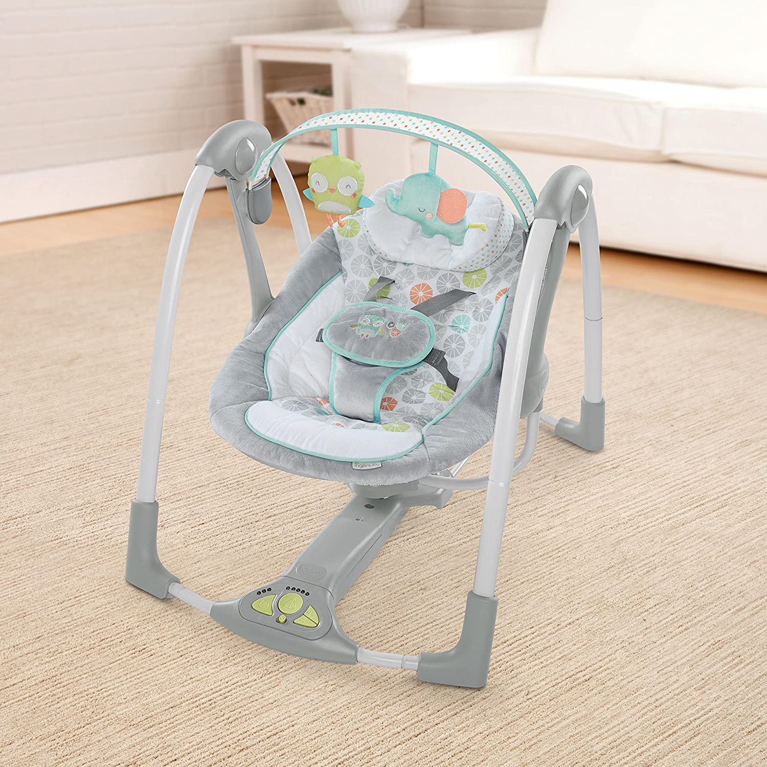 Ingenuity Swing 'n Go Portable Swing - Hugs & Hoots เปลไกวไฟฟ้า