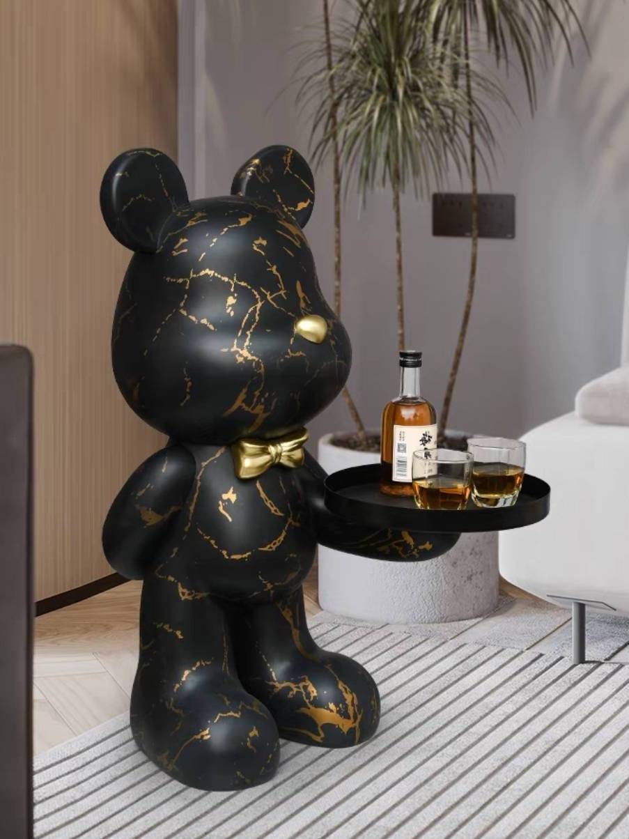 CT221D125 ZEITAKU โต๊ะข้างห้องนั่งเล่น โต๊ะกลมเล็ก หมีถือถาด BEAR