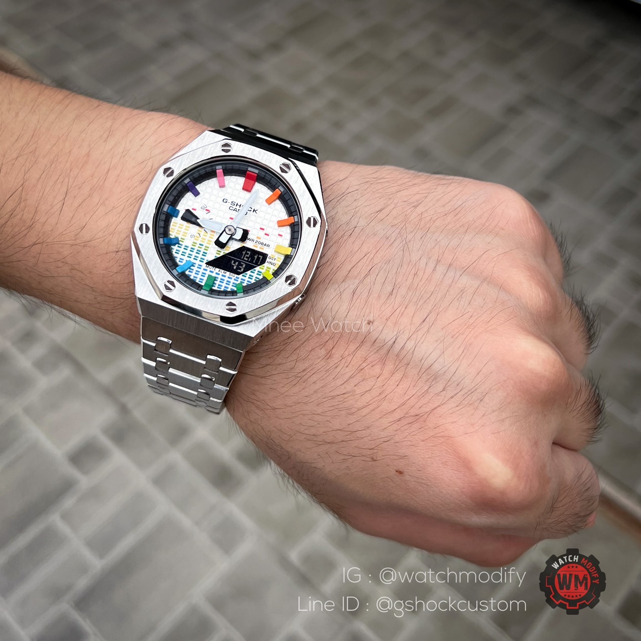 G-Shock White Casioak Rainbow Music Dial Silver Metal