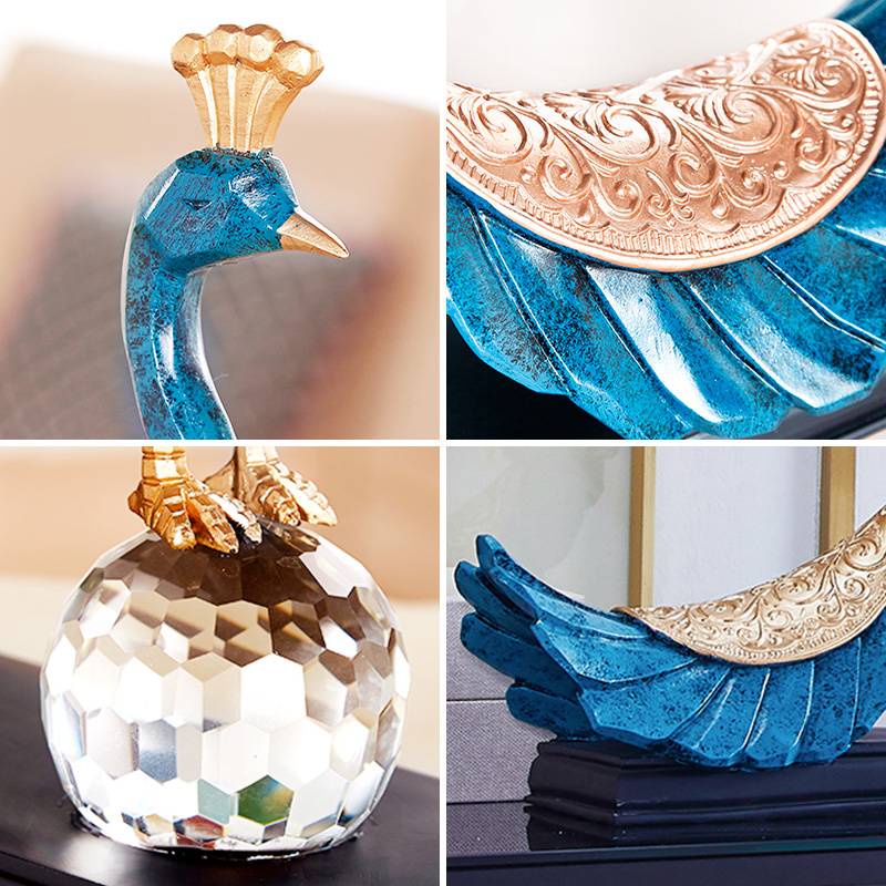 CT145B098 FAMITOSS นกยูงบนลูกแก้ว โมเดลนกยูง ของแต่งห้องทำงาน ของแต่งบ้าน