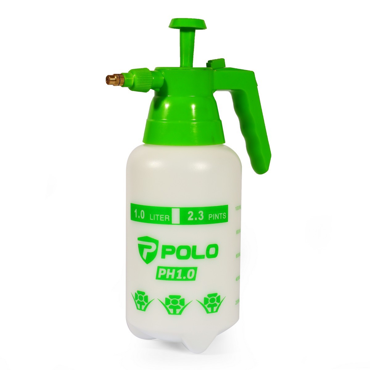 POLO กระบอกฉีดน้ำหัวทองเหลือง ขนาด 1 ลิตร รุ่น PH1.0 หัวฉีดทำมาจากทองเหลือง สามารถปรับได้ เหมาะสำหรับฉีดรดน้ำต้นได้ หรือฉีดพ่นของเหลว