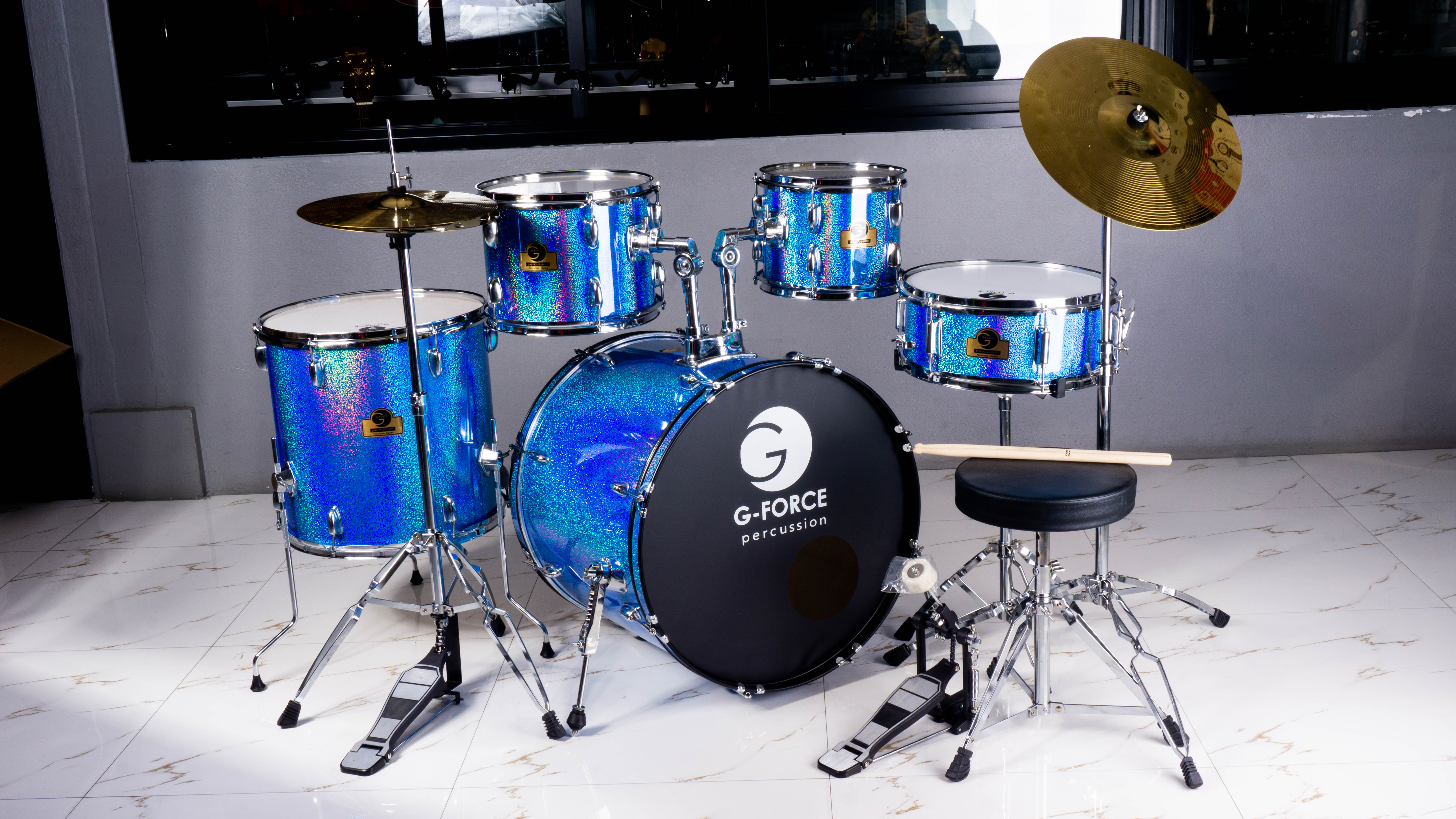 G-Force กลองชุด ขอบโครเมียม PE-2 ประกายน้ำเงิน P4 (10,12) GGF-4PE2(SBL)