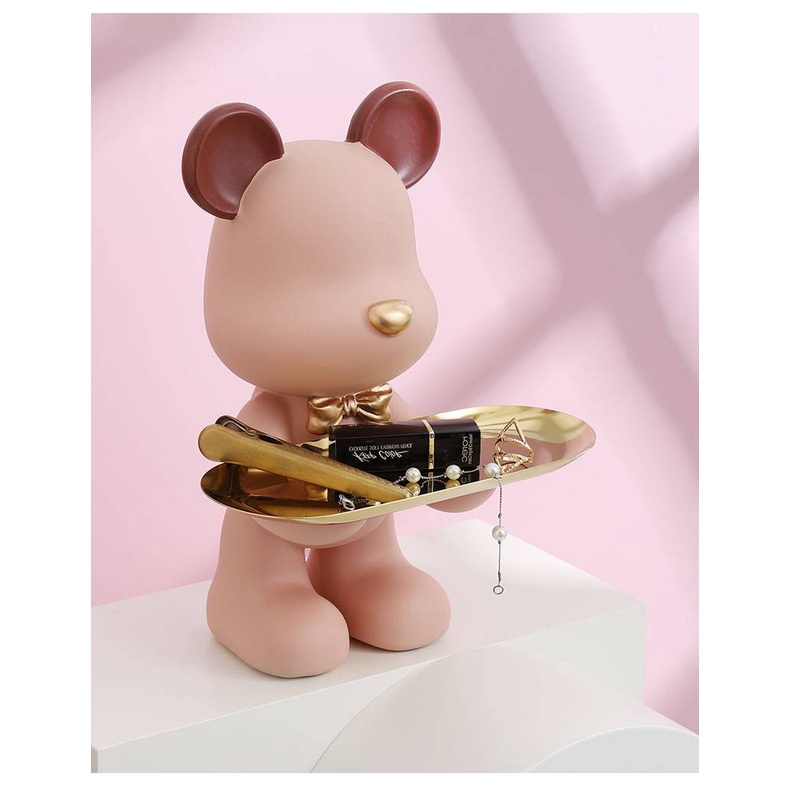 CT075D024 HOMMY หมีถือถาด โมเดลหมี หมีถือถาดยืน โมเดลหมีแต่งบ้าน ของแต่งบ้าน