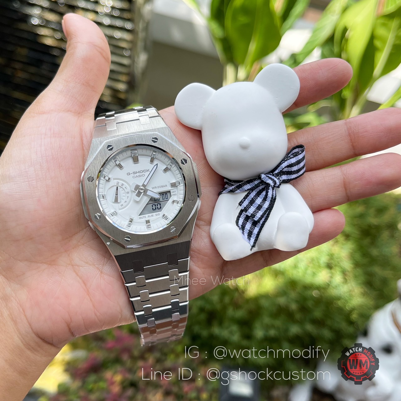 G-Shock Custom AP Style size mini 42mm GMA-S2100-7A with Silver Stainless Steel Case