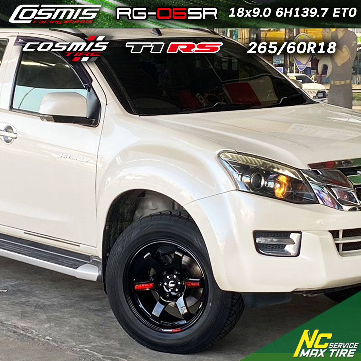 ล้อแม็กสำหรับรถกระบะ / Isuzu / Dmax/ Cosmis / RG06SR / 18X9.0 6H139.7 ET0 / ล้อแม็กสีดำเงาทั้งวง(ดำพิเศษ) / Custom Color / Deep Black / T1RS / 265/60R18 / NC