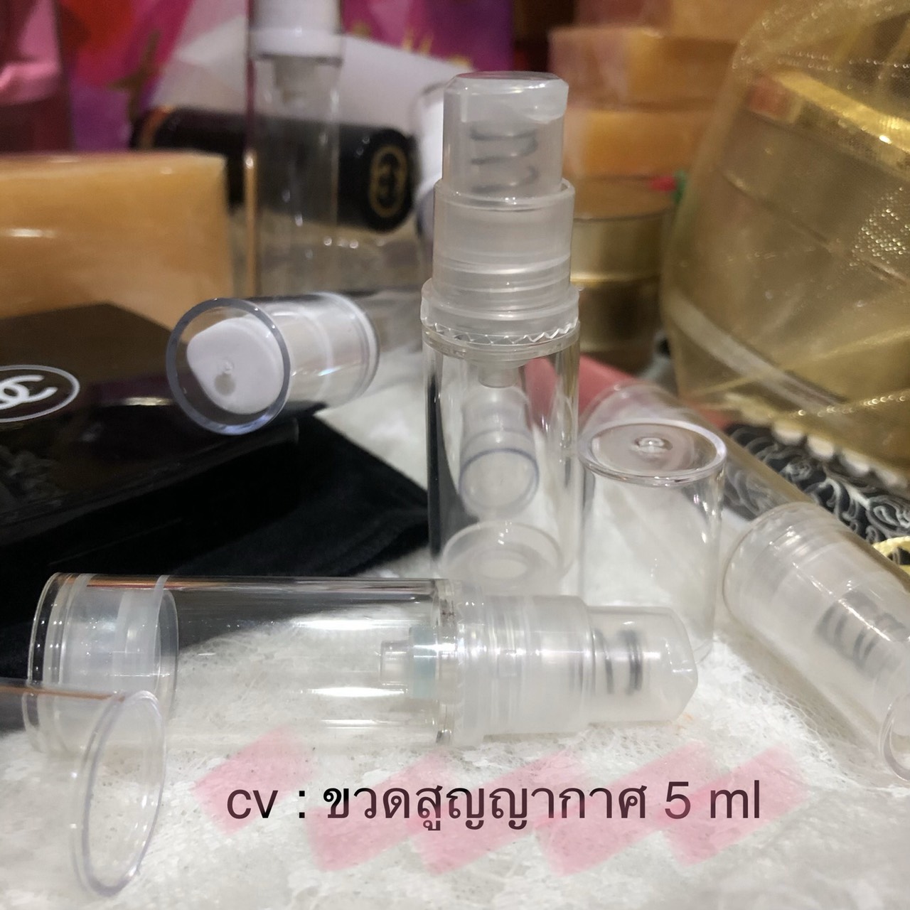 ขายส่ง ปลีก บรรจุภัณฑ์ ขวดปั้มสูญญากาศ พาสติก เกรด A ทรงผอม ขนาด 5 ml 10 ml