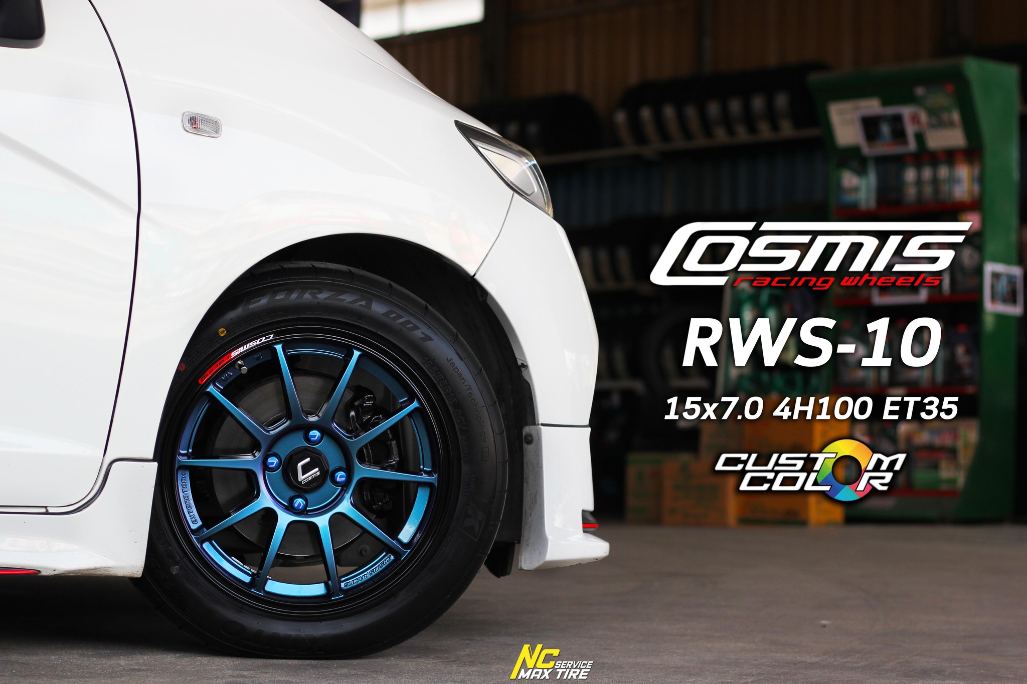 Honda Jazz / ล้อแม็กขอบ15 / Cosmis / RWS-10 / 15x7.0 4H100 ET35 / ล้อแม็กสีน้ำเงินเฉดพาวเวอร์+ขอบดำ+เพลท / Custom Color / ล้อแม็กสวยๆ / NC