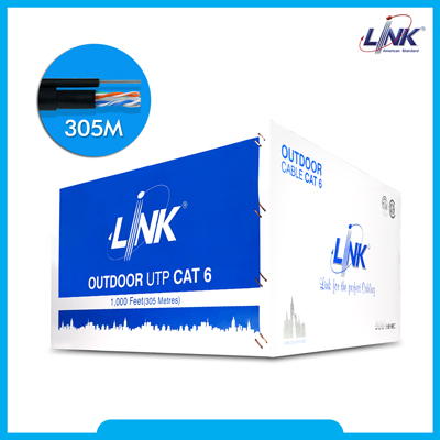 US-9106MD สายแลน CAT6 ภายนอก มีสลิง สีดำ CAT 6 UTP, PE OUTDOOR w/Cross Filler, 23 AWG, w/Drop Wire (Double Jacket) 305 M.*/Reel in Bx