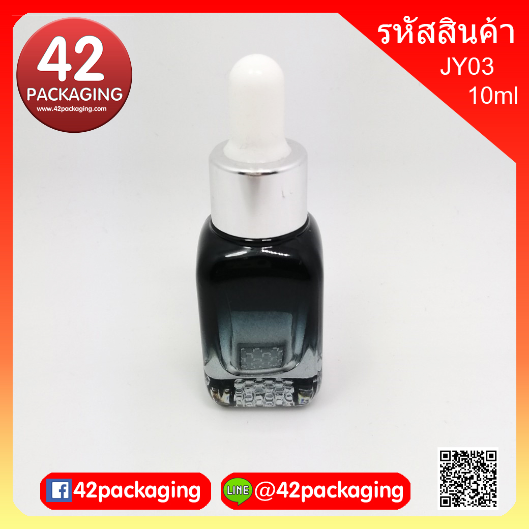 ขวดอโรม่า ทรงเหลี่ยม พ่นดำ ขวดหัวหยดดรอปเปอร์ ขอบเงินเงา เนื้อแก้ว ขนาด 10 ml