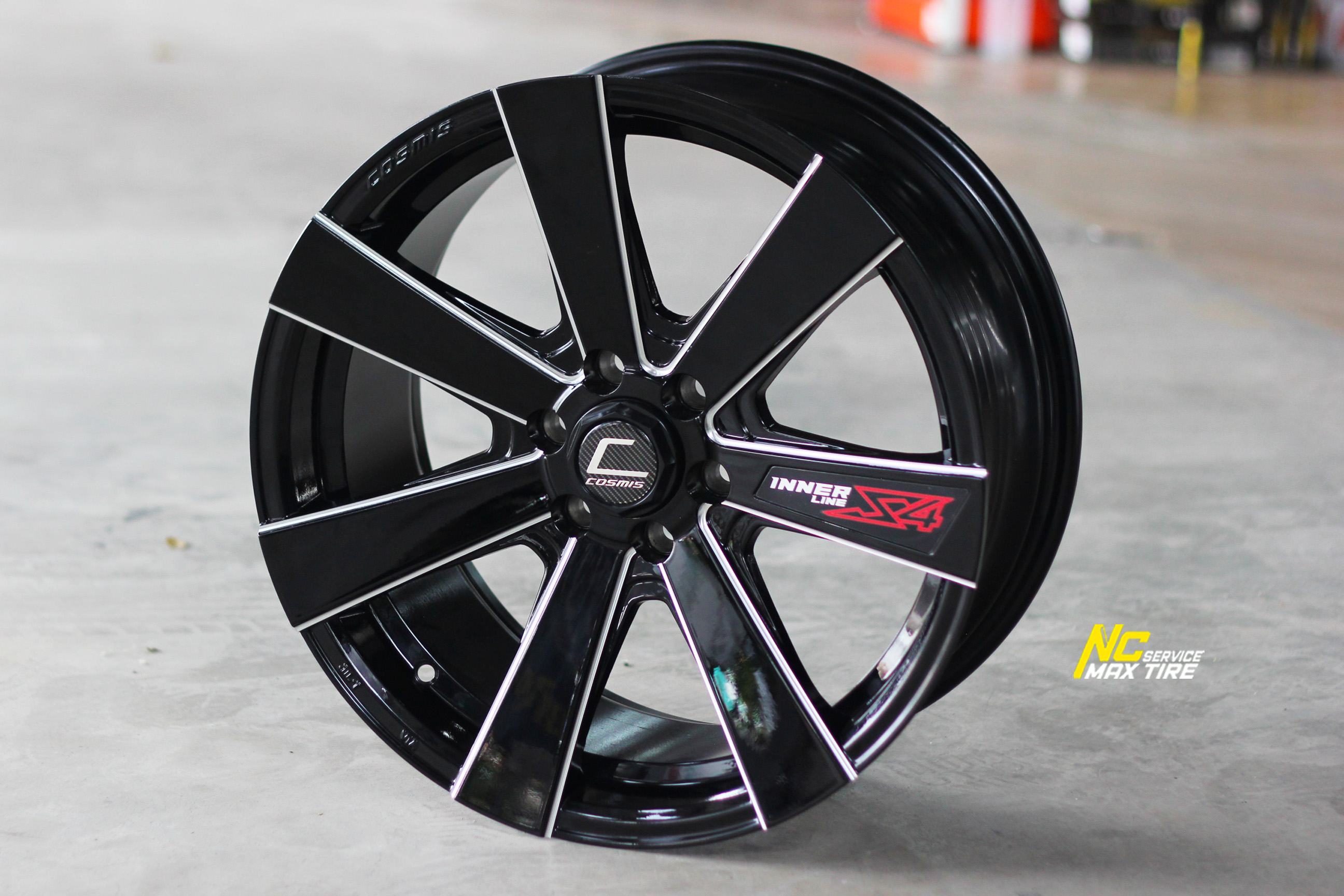 ล้อแม็กขอบ18 / Cosmis / Innerline / S4 / 7 ก้านทรงใบพัด / ExtendTech / ล้อแม็กสีดำเงาทั้งวง / CNCข้างก้าน / 18×8.5 6H114.3 ET35