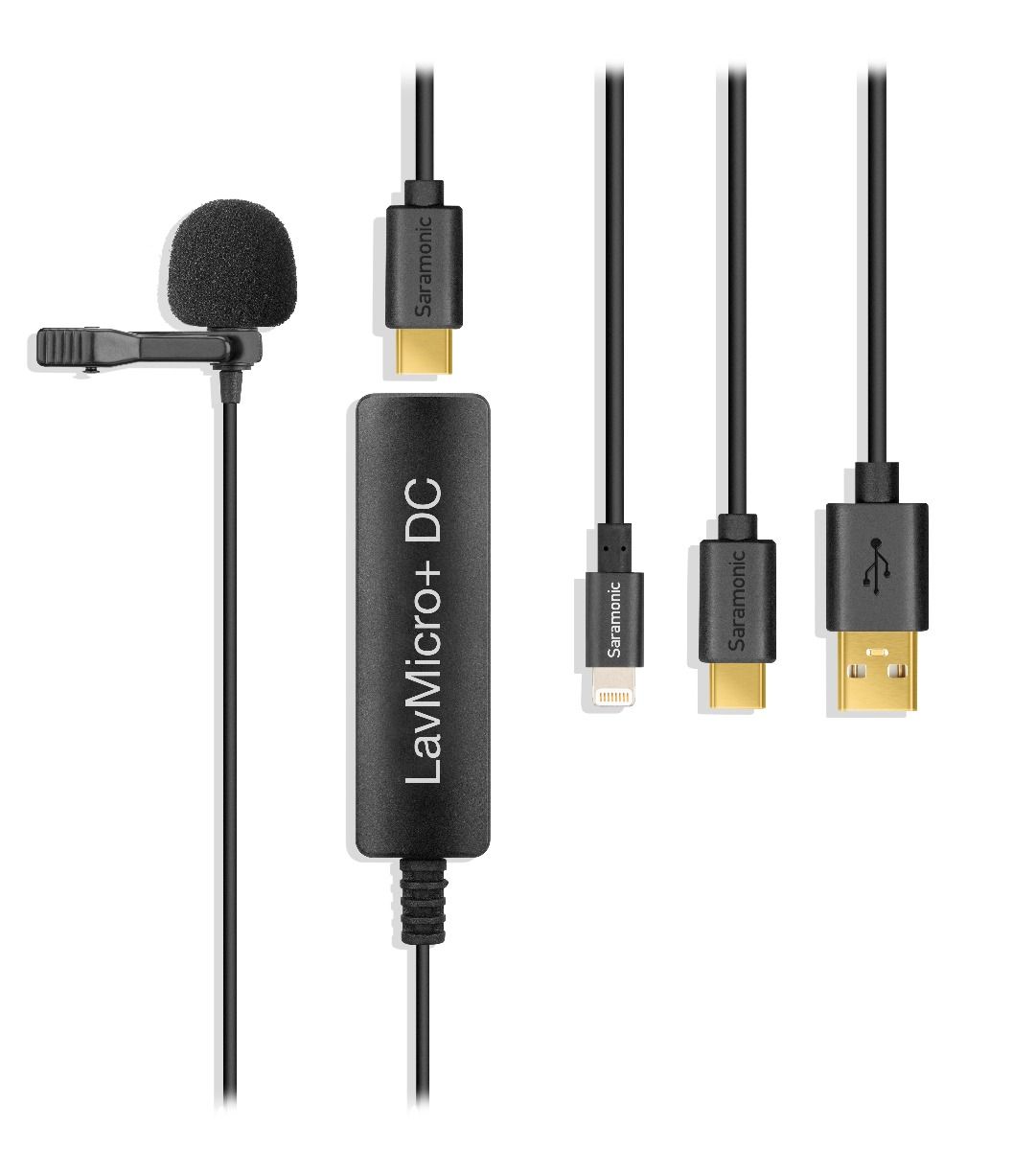 Saramonic LavMicro+DC ไมโครโฟนแบบสายหนีบปกเสื้อ ความยาว 1.7 เมตร สำหรับ Iphone,Ipad,Android และ Computer เชื่อมต่อผ่านพอร์ตที่มีมาให้ 3 รูปแบบ Type-C,Lightning,USB