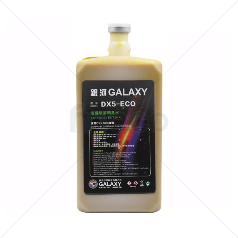 หมึกพิมพ์ Galaxy เกรด 2ปี ไร้กลิ่น Eco Solvent 1ลิตร สำหรับหัวพิมพ์ Epson DX5 DX7 DX10 DX11 ทนแดดได้ยาวนาน คุณภาพสูง เกรดพรีเมียม