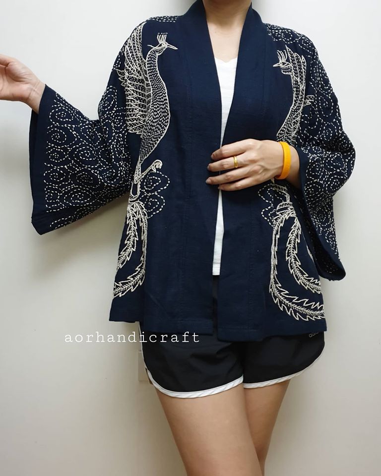รีวิว l เสื้อคลุมกิโมโนด้นลาย-หงษ์เหนือมังกร