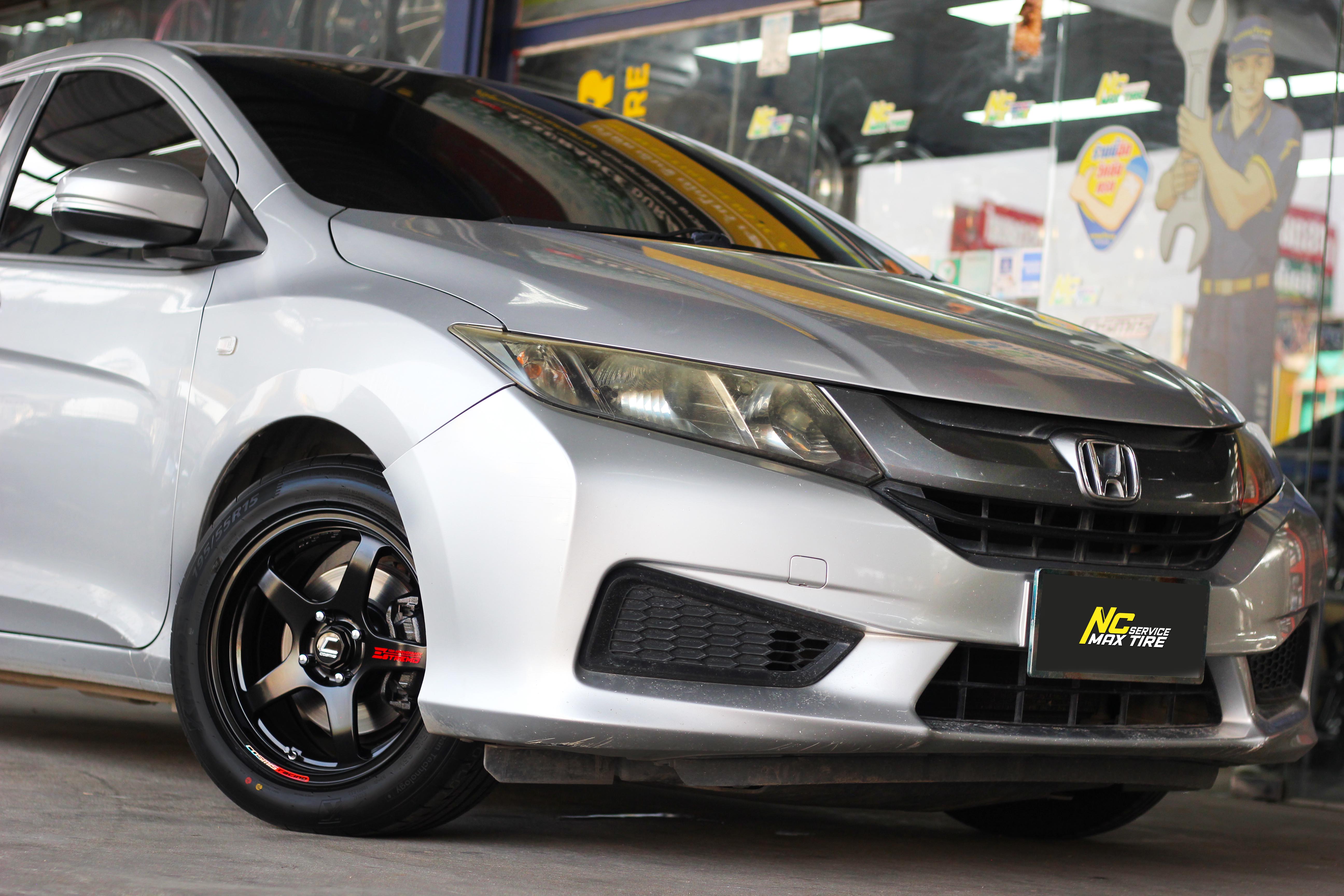 Honda City / ล้อแม็กขอบ15 / Cosmis / Estremo 10TH Anniversary / 15x7.0 4H100 ET35 / ล้อแม็กสีดำด้านทั้งวง+เพลท / ล้อแม็กสำหรับรถเก๋ง City Car , Eco Car / ล้อแม็กสวยๆ / NC