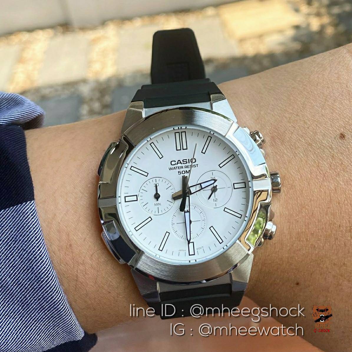 Casio G-Steel จอChronograph หน้าขาว รุ่นใหม่ล่าสุด MTP ของแท้ ประกันศูนย์