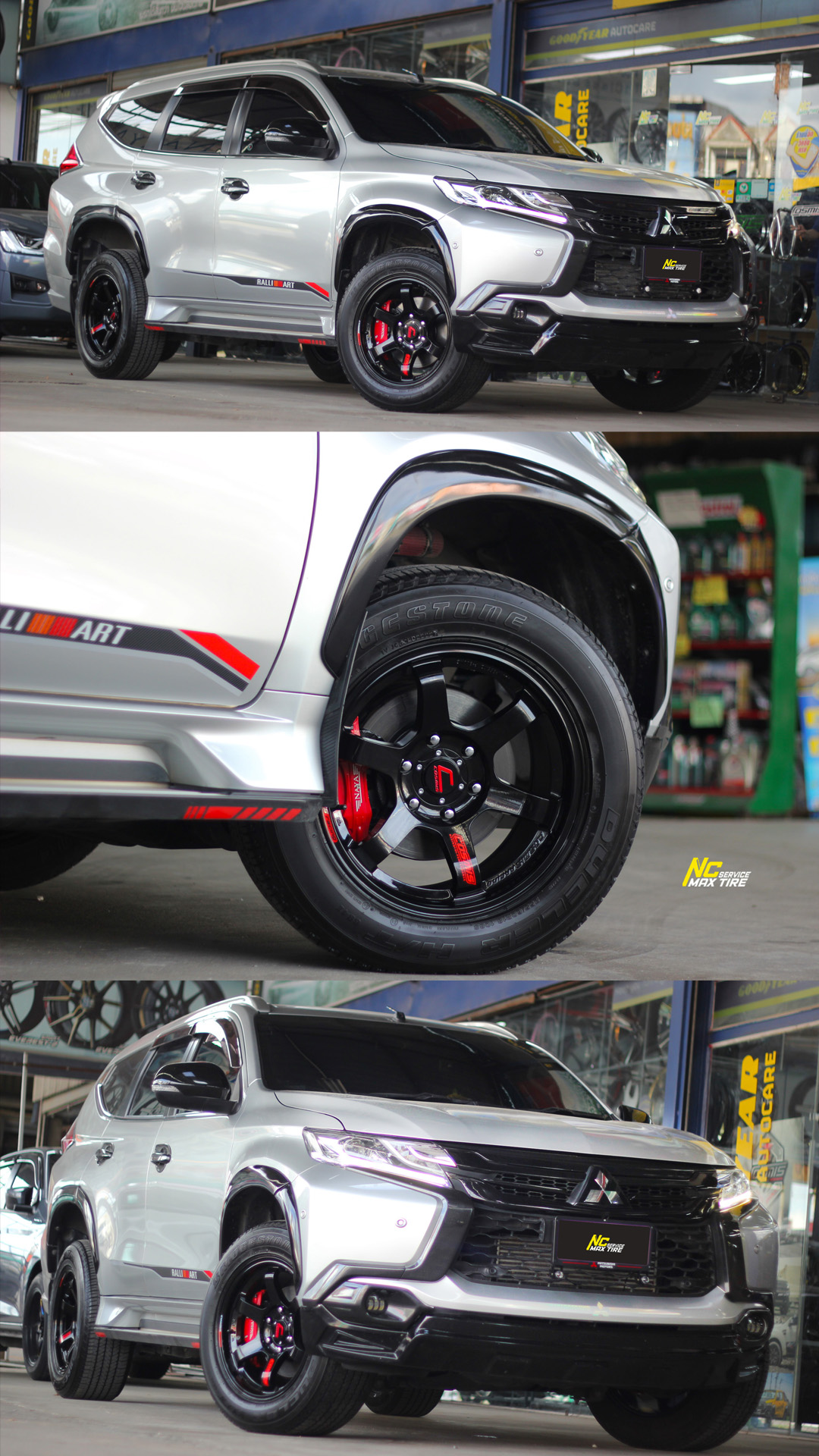 Mitsubishi Pajero Sport / ล้อแม็กขอบ18 / Cosmis / RG-06S / ล้อแม็กสีดำเงาทั้งวงหยอดหนังสือแดง / 18x9.0 6H139.7 ET15