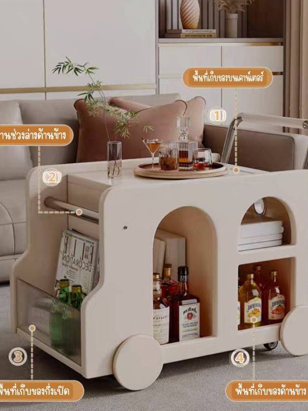 CT233D132 ZEITAKU รถเข็นข้างโซฟา โต๊ะข้างโซฟา รถเข็นเคลื่อนย้ายได้ โต๊ะล้อเลื่อน ชั้นวางของข้างเตียง ห้องนั่งเล่นในบ้าน