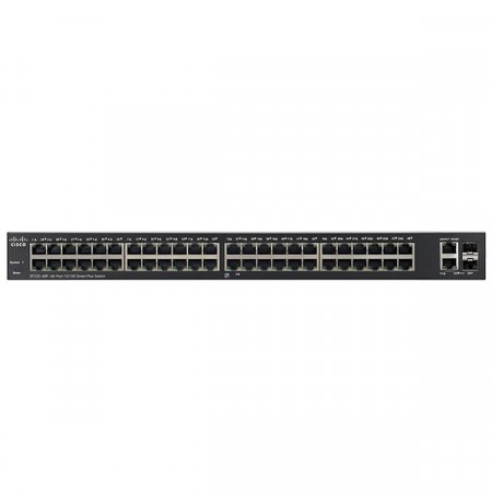 Cisco SF220-48P Switch PoE 48-Port 10/100 Smart Managed, 2-Port SFP Combo, Total Budget 180W, Spanning Tree/Link Aggregation/VLAN Support