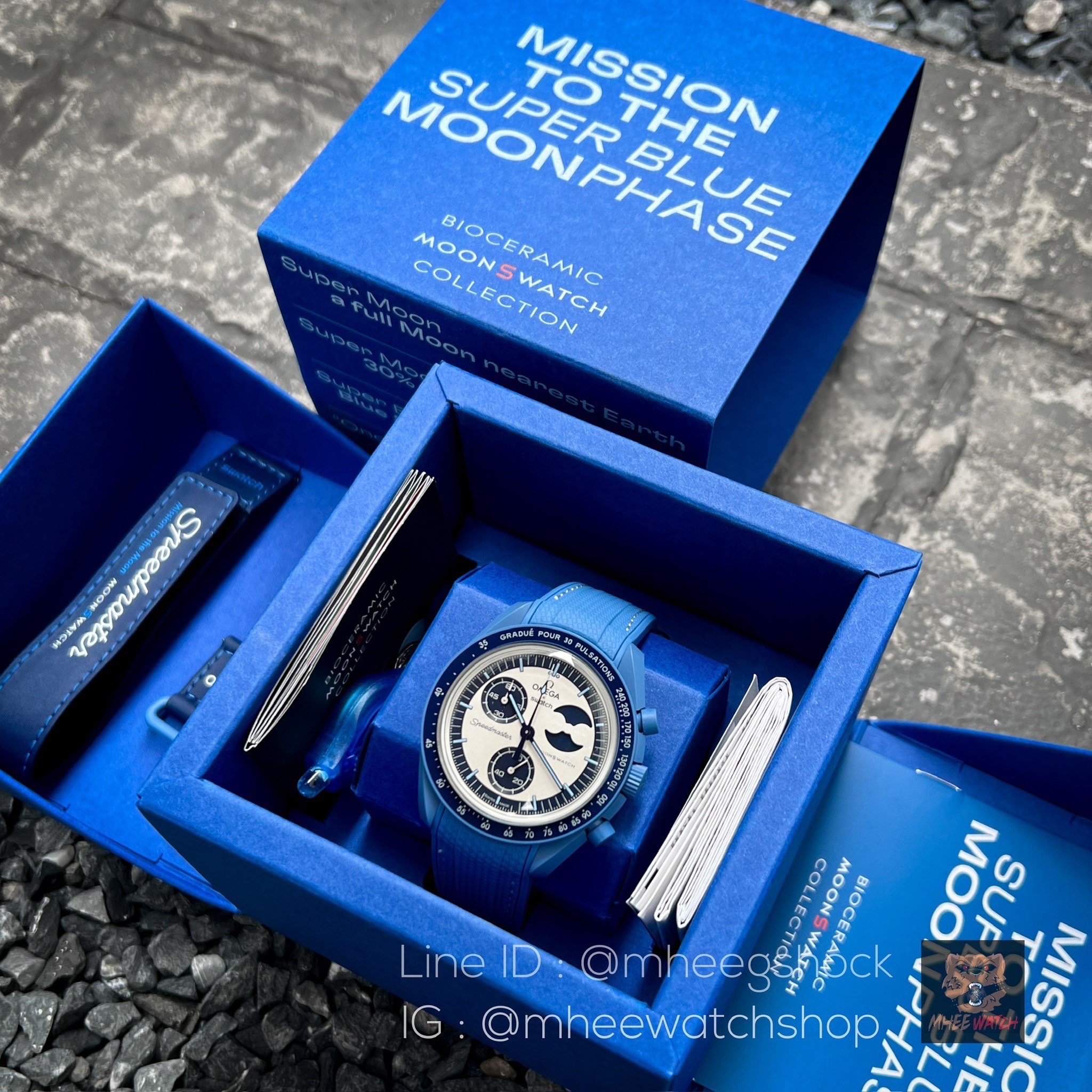 Swatch X Omega Limited Super Blue Moon Phase Free Rubber Strap Blue Moon