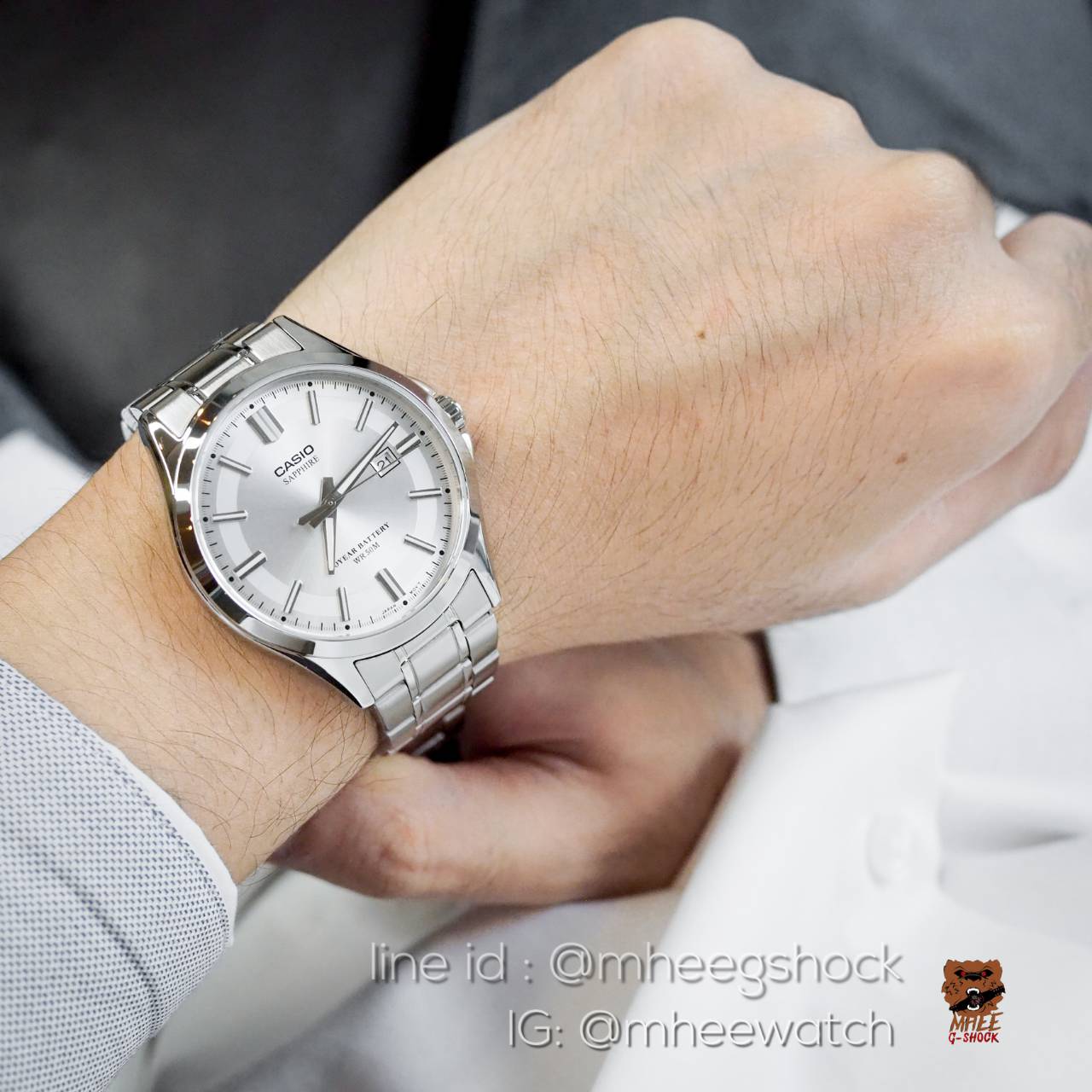 Casio White Silver ตัวท๊อป Sapphire สายสแตนเลส ของแท้ประกันศูนย์