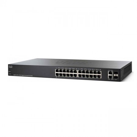 Cisco SG220-26P Switch PoE 26-Port Gigabit Smart Managed, 2-Port Gigabit RJ45/SFP Combo, Total Budget 180W, Spanning Tree/Link Aggregation/VLAN Support