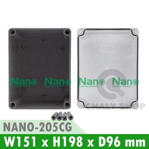 NANO Electric® NANO-205CG กล่องกันน้ำพลาสติก ฝาใส ขนาด W151xH198xD96 mm สีเทา (JUNCTION BOX IP65)