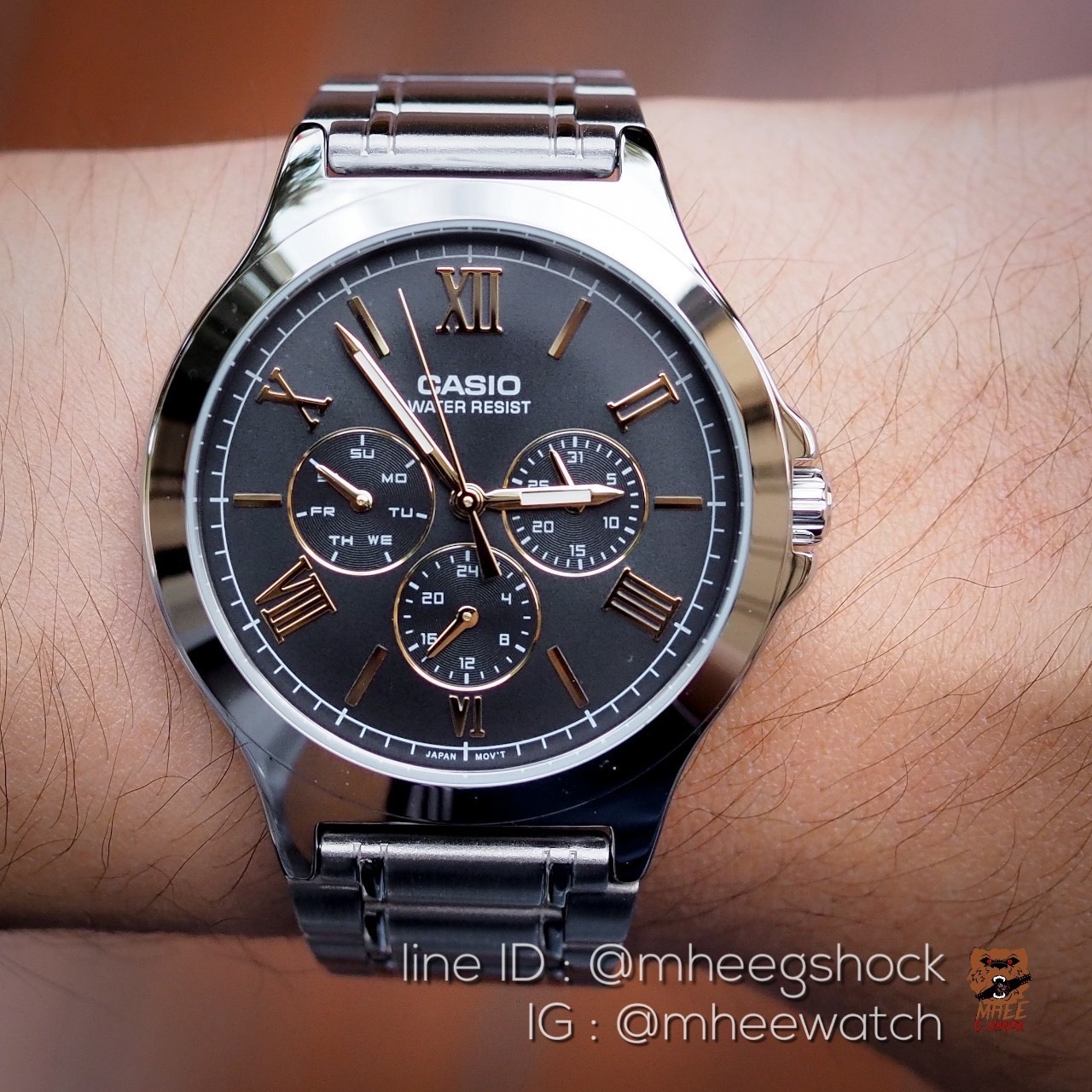 Casio หน้า Daytona สี Gold Black หลักเลขโรมันสีทอง