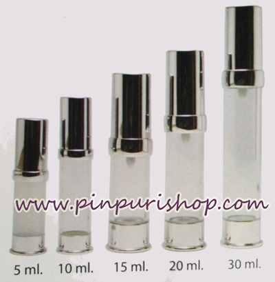 ขายส่ง ปลีก บรรจุภัณฑ์ ขวดสูญญากาศใส ฝาทอง ฝาเงิน บรรจุเซรั่ม โลชั่น ขนาด 5ml,10 ml,15 ml,20ml,30ml