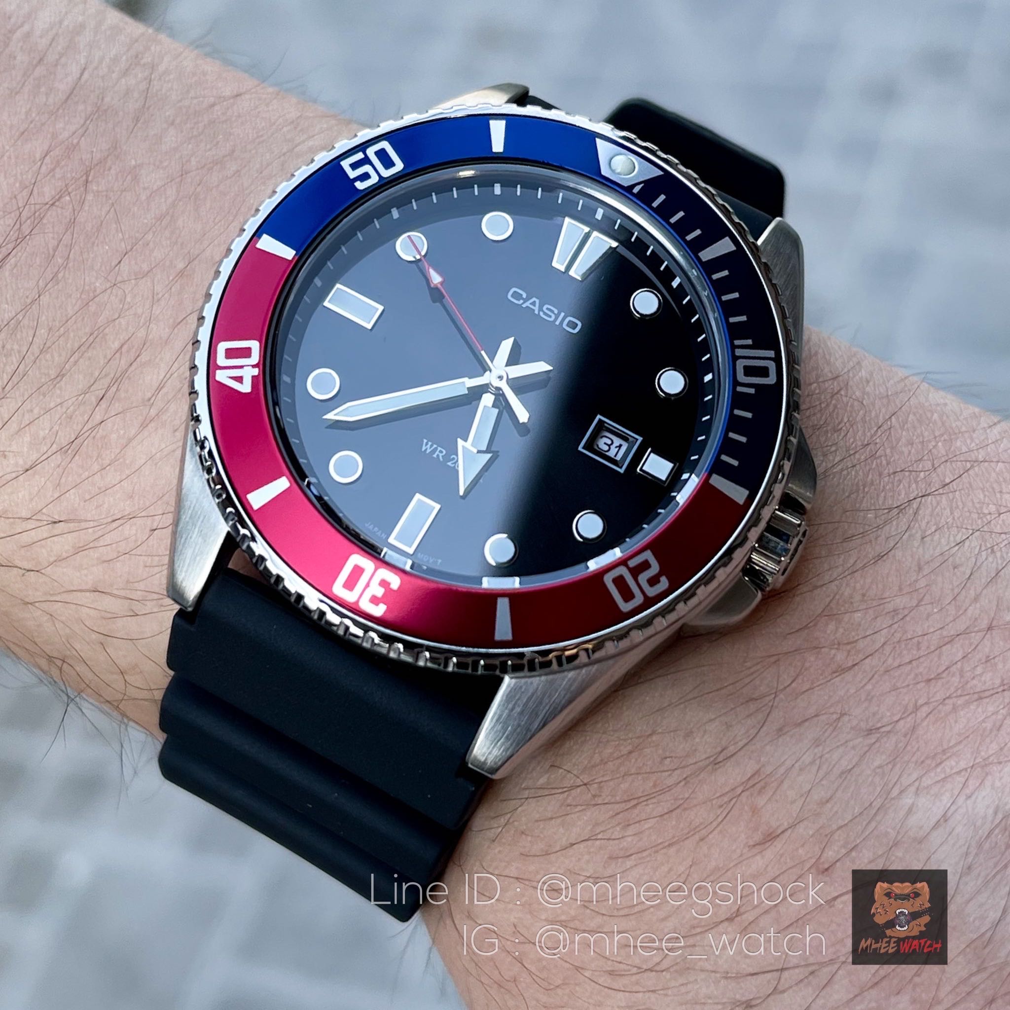 Casio Duro Pepsi Black Rubber Strap
