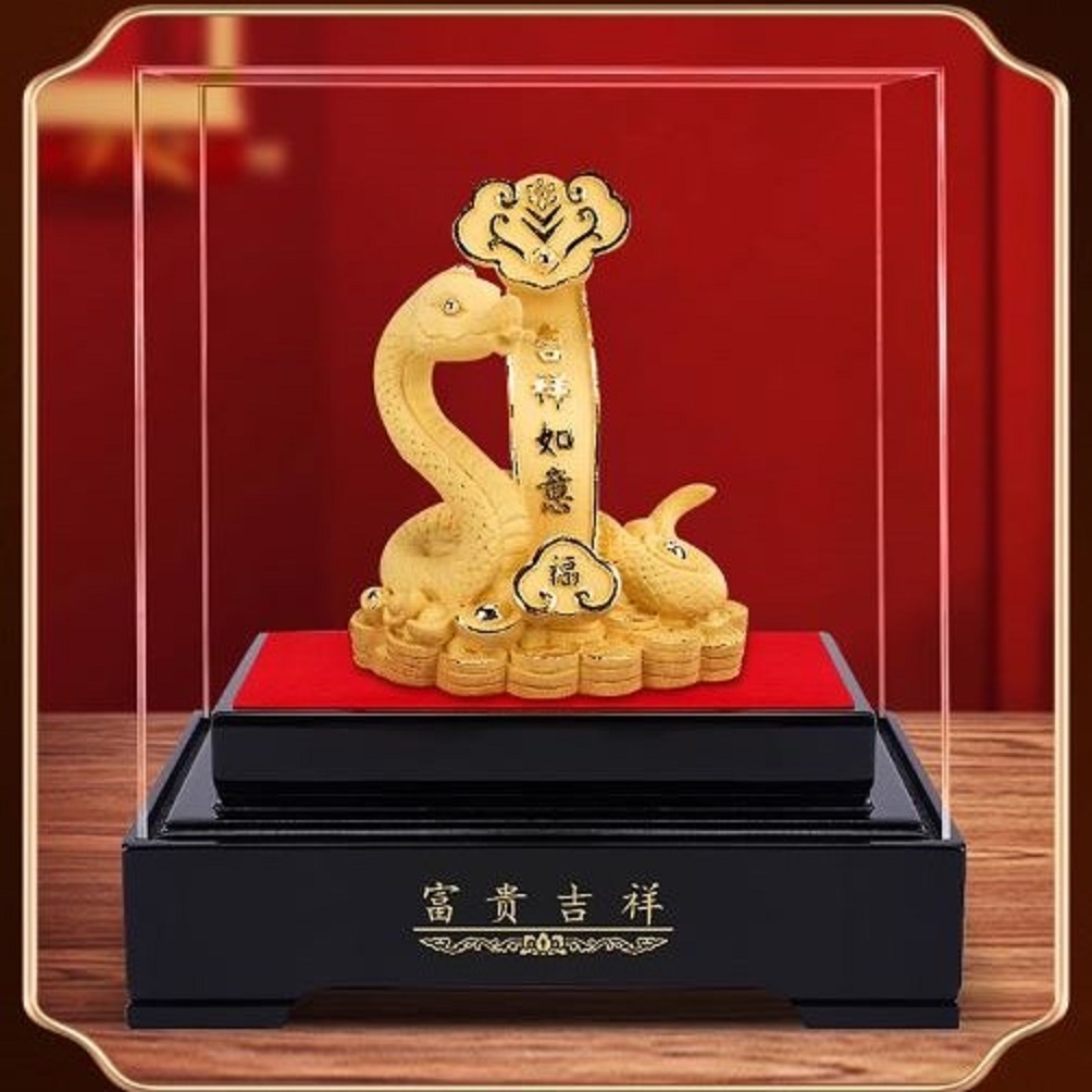 CT225B163 HAOYUN รูปปั้นงูมงคล งูทอง ปีมะเส็ง Snake ของมงคล ของขวัญเลื่อนตำแหน่ง ของขวัญขึ้นบ้านใหม่