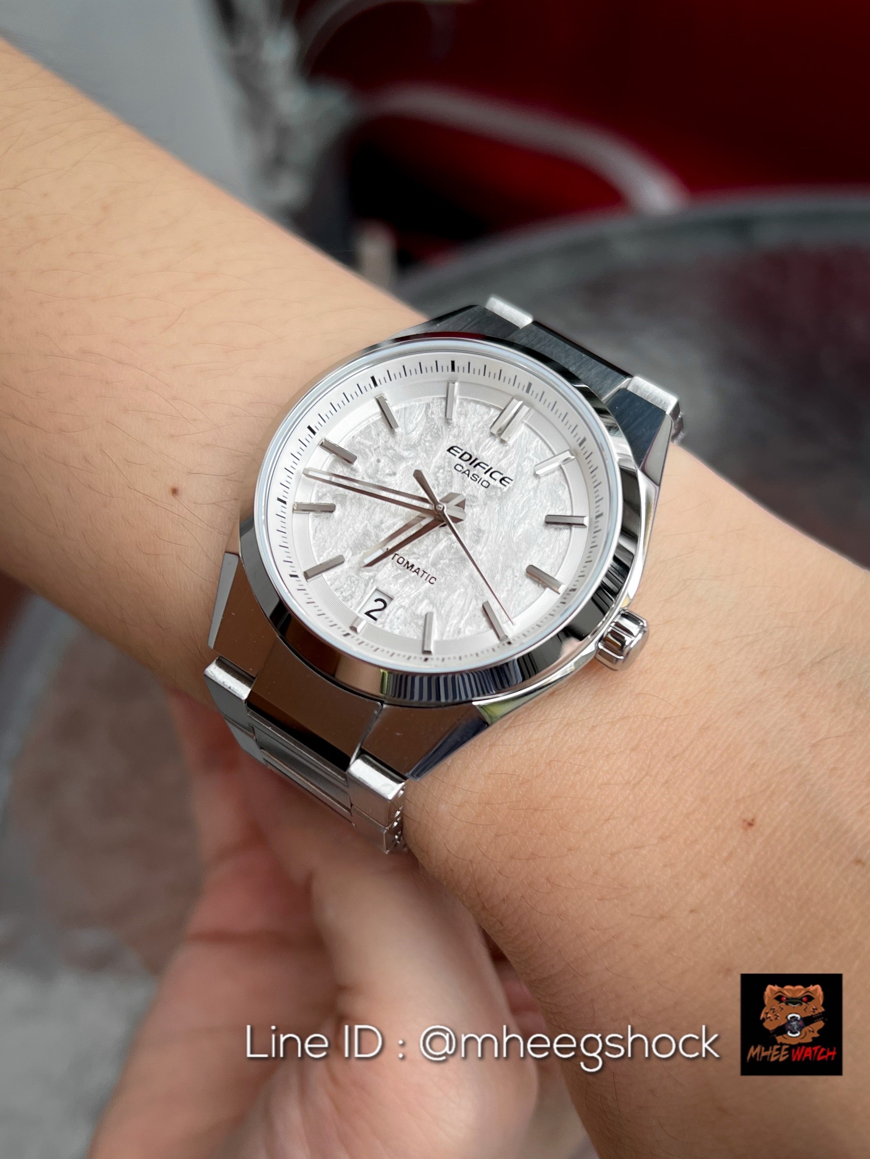 Casio Edifice Crystal White Forged Carbon Strainless Steel Strap