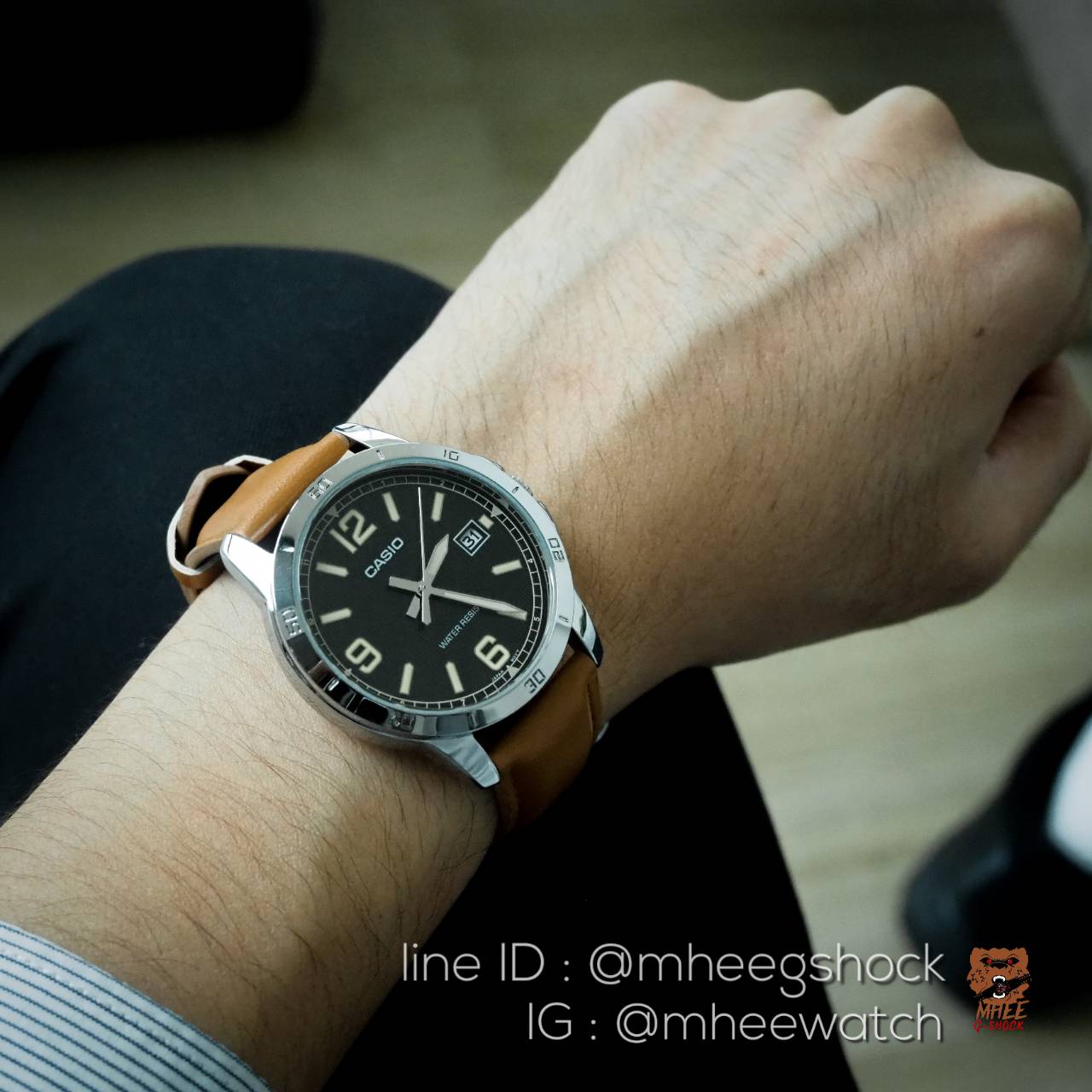 นาฬิกาข้อมือ คาสิโอ้ Casioหน้าPam สายหนังน้ำตาล ของแท้ 100% ประกันศูนย์ Central