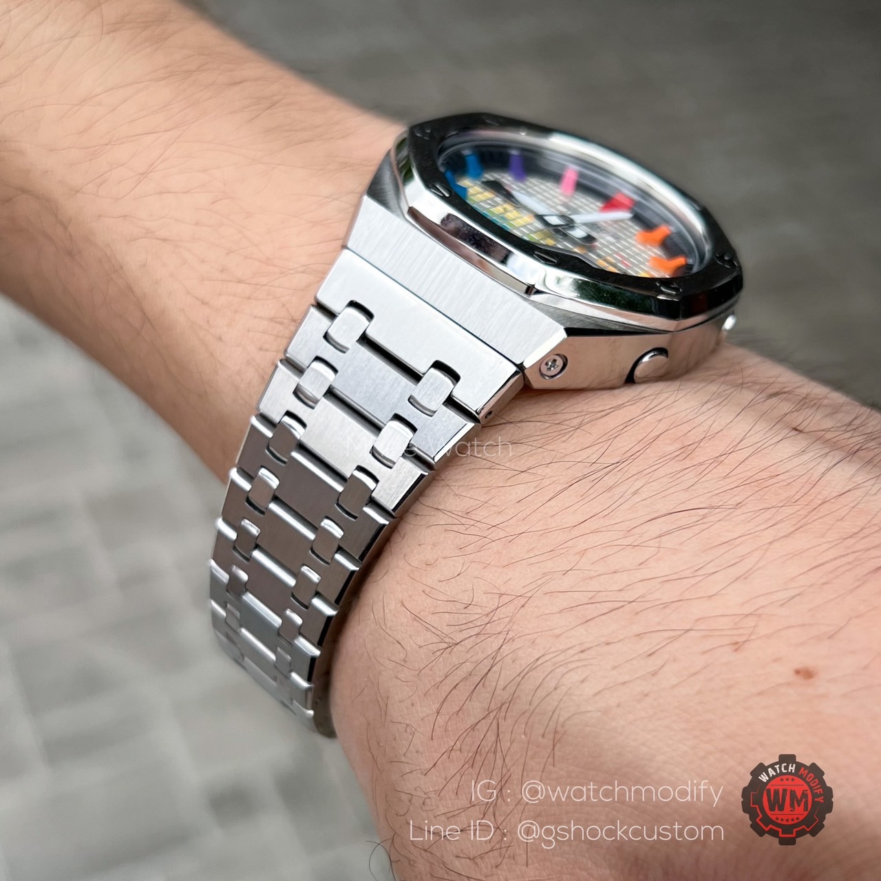 G-Shock White Casioak Rainbow Music Dial Silver Metal