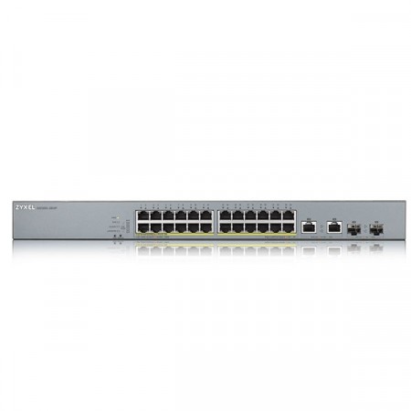 Zyxel GS1350-26HP 26-port GbE Smart Managed PoE Switch Uplink 100/1000 Mbps 24 POE RJ-45/SFP 2 Total PoE budget (watt) 375 PoE Standard 802.3af/at