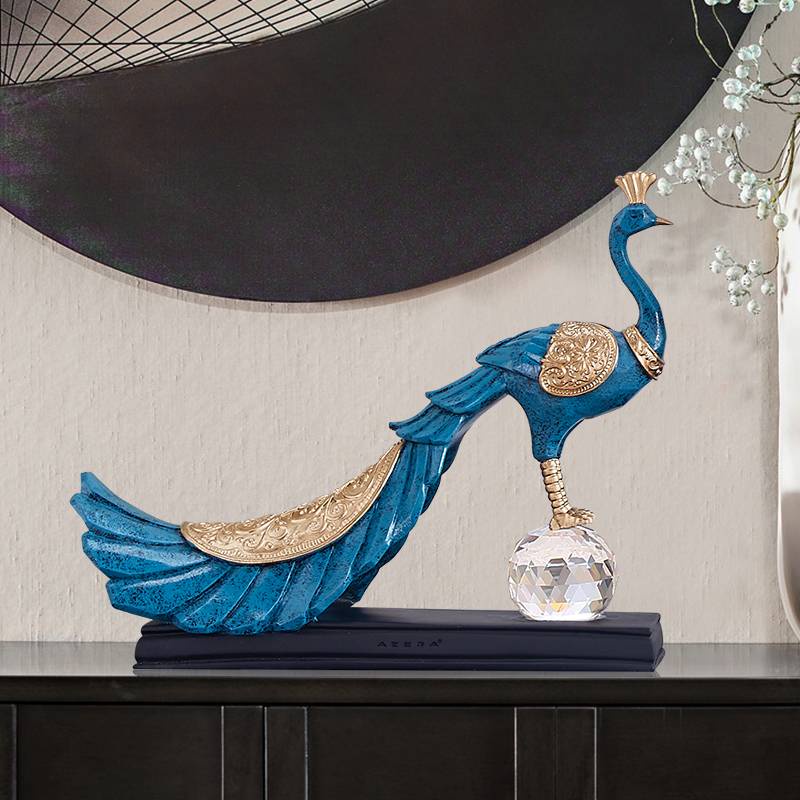 CT145B098 FAMITOSS นกยูงบนลูกแก้ว โมเดลนกยูง ของแต่งห้องทำงาน ของแต่งบ้าน