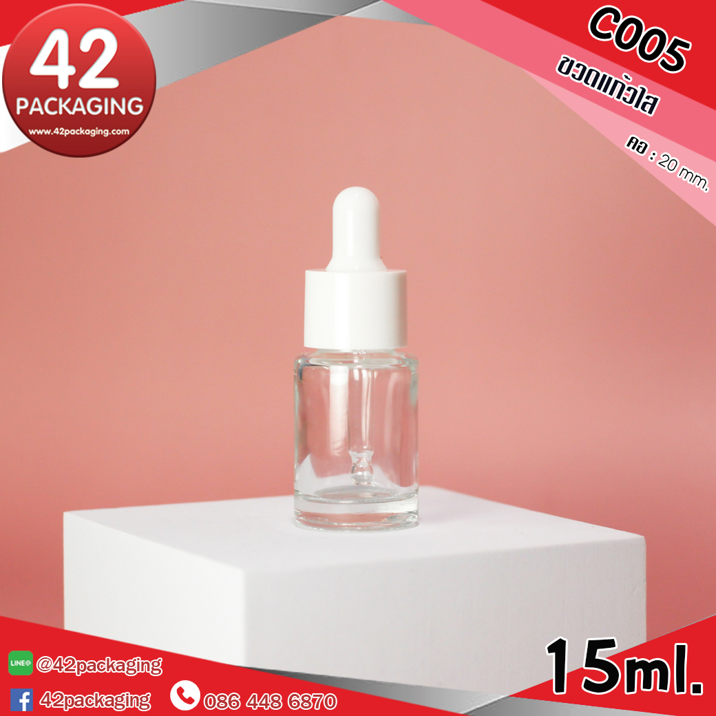 ขวดแก้วใส C005 พร้อมหัวดรอปขาว