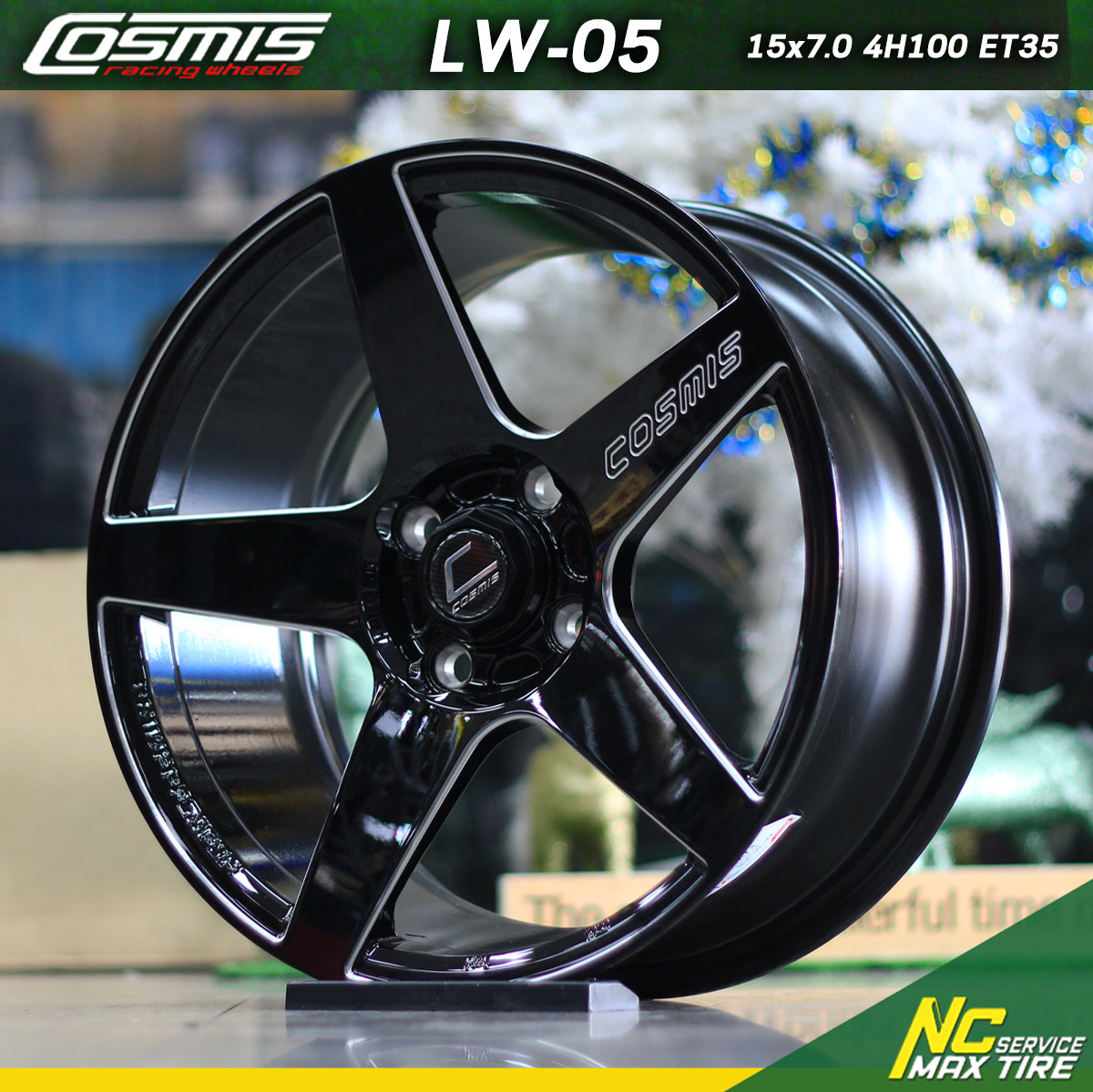 ล้อแม็กขอบ15 / Cosmis / LW05 / ExtendTech / 15X6.5 4H100 ET35 / สีดำเงาCNC