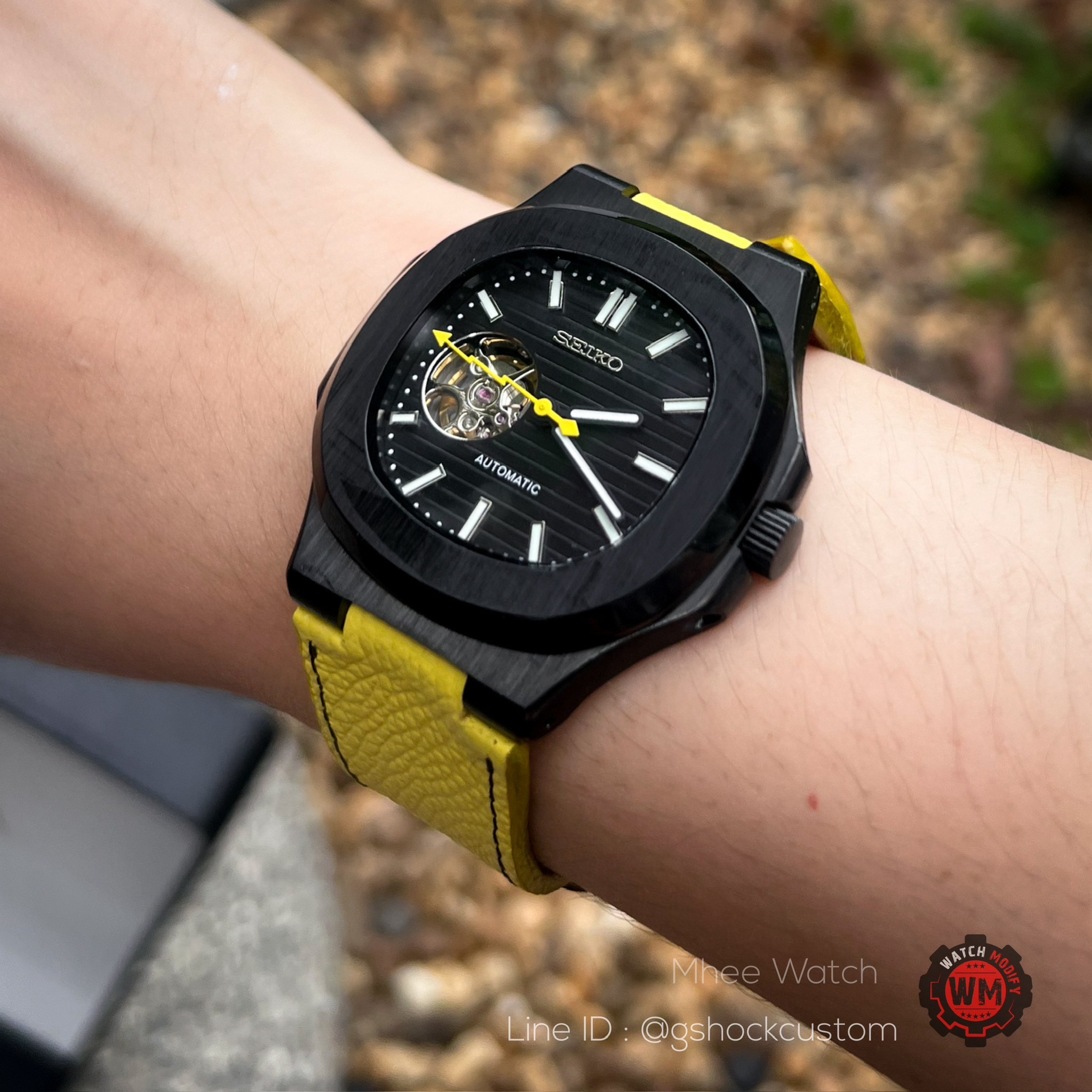 Seikomod Open Heart Black PVD Lemonade Leather Strap