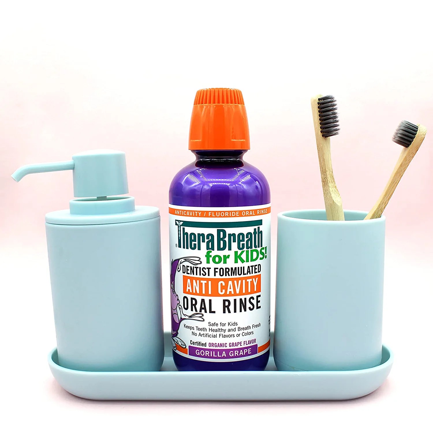 น้ำยาบ้วนปากป้องกันฟันผุสำหรับเด็ก TheraBreath for Kids Dentist Formulated Anti-Cavity Oral Rinse, Organic Gorilla Grape