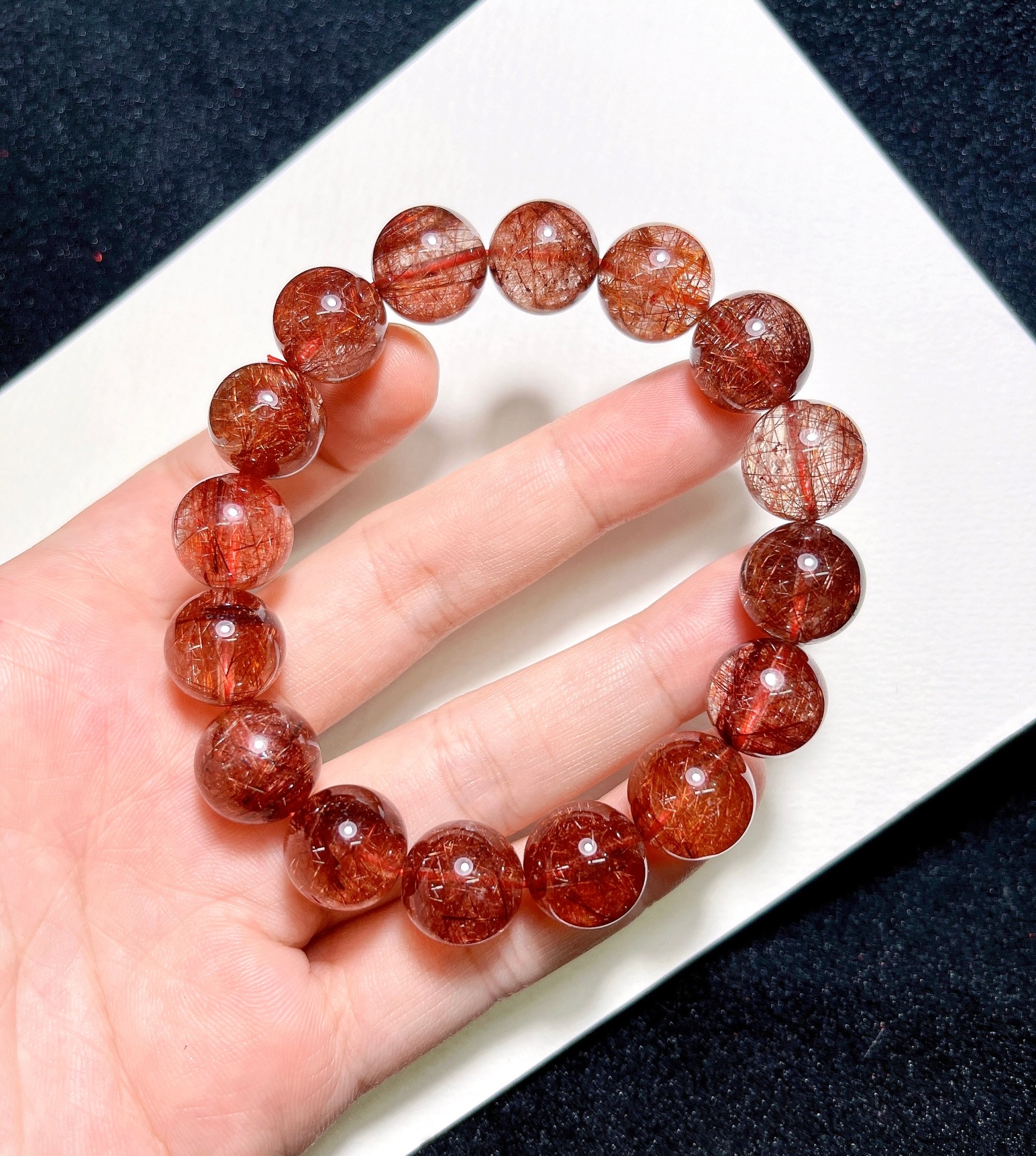 ไหมนางพญา Pink Rutilated Quartz AAAAA+ size 13.5MM น้ำงาม เนื้อใส