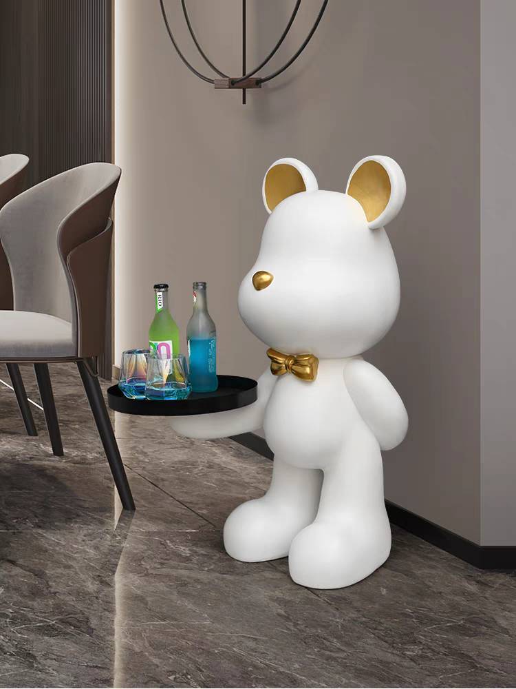 CT221D125 ZEITAKU โต๊ะข้างห้องนั่งเล่น โต๊ะกลมเล็ก หมีถือถาด BEAR