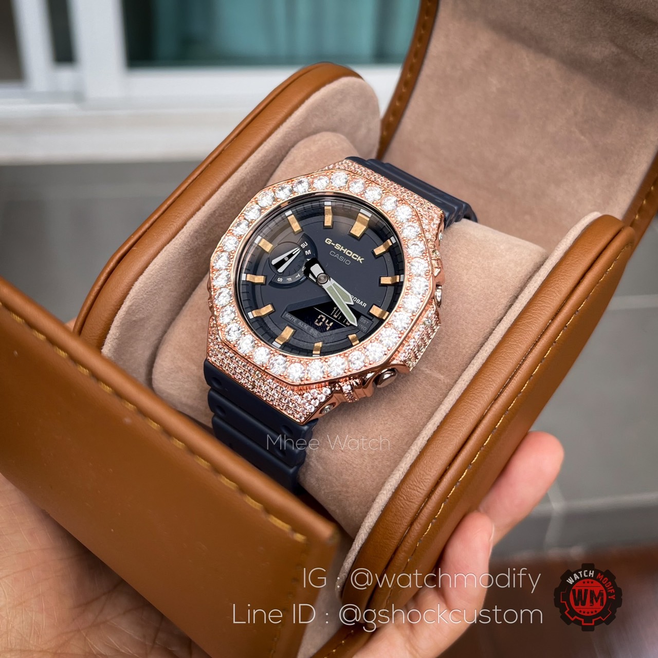 GshockNavy Blue Rose Goldใส่กรอบเพชรคริสตัล งานฝังทุกเม็ด Ga-2110ET-8