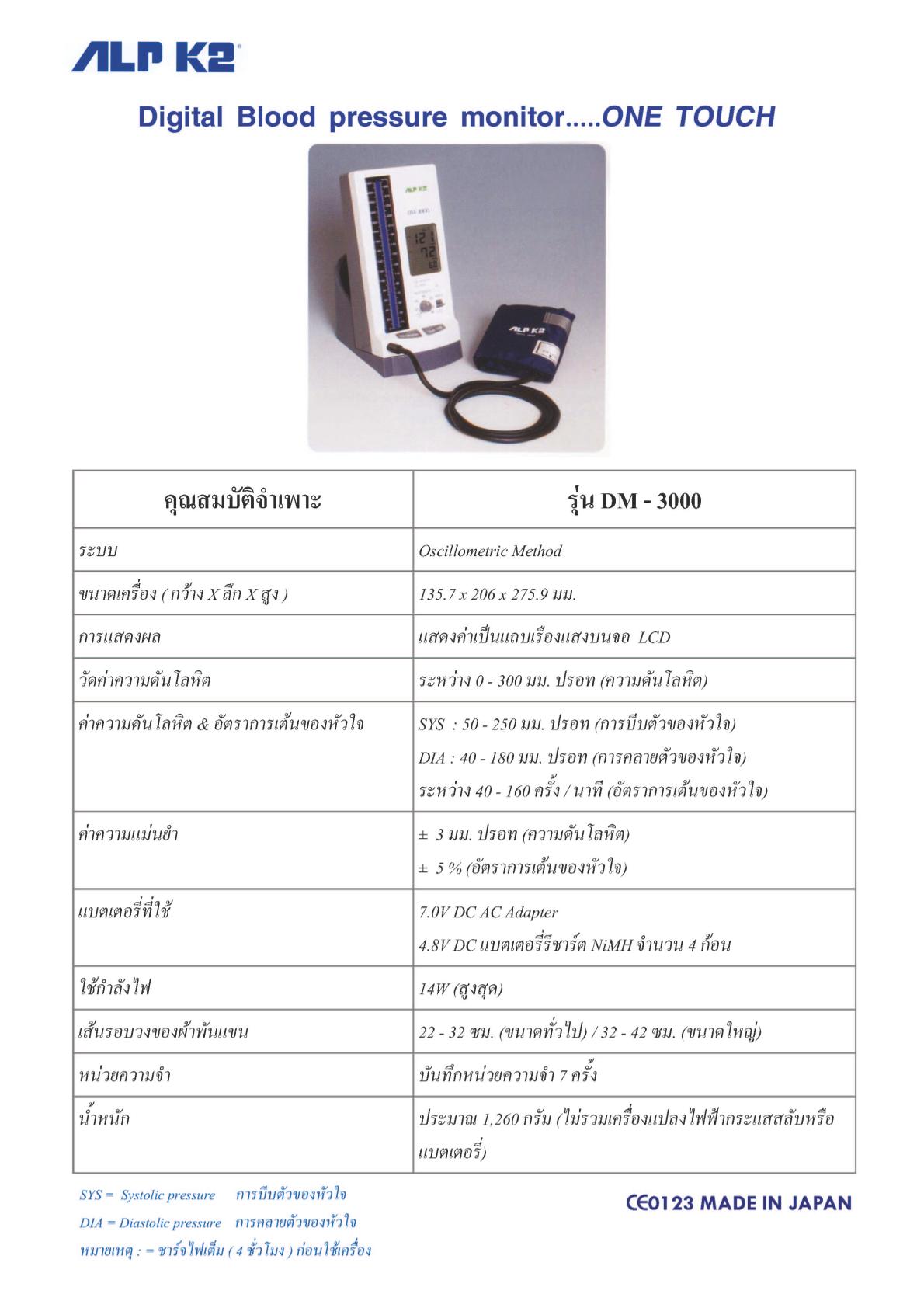 ALP K2 เครื่องวัด B/P AUTOMATIC SPHYGMOMANOMETER DM-3000