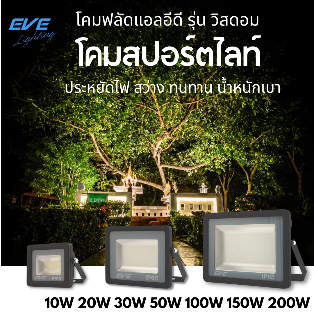 LED Floodlight Wisdom โคมฟลัดแอลอีดี รุ่น Wisdom มีตั้งแต่ขนาด 10 วัตต์ จนถึงขนาด 200 วัตต์ ให้มุมกระจายกว้าง มาตรฐาน IP65 กันน้ำกันฝุ่น
