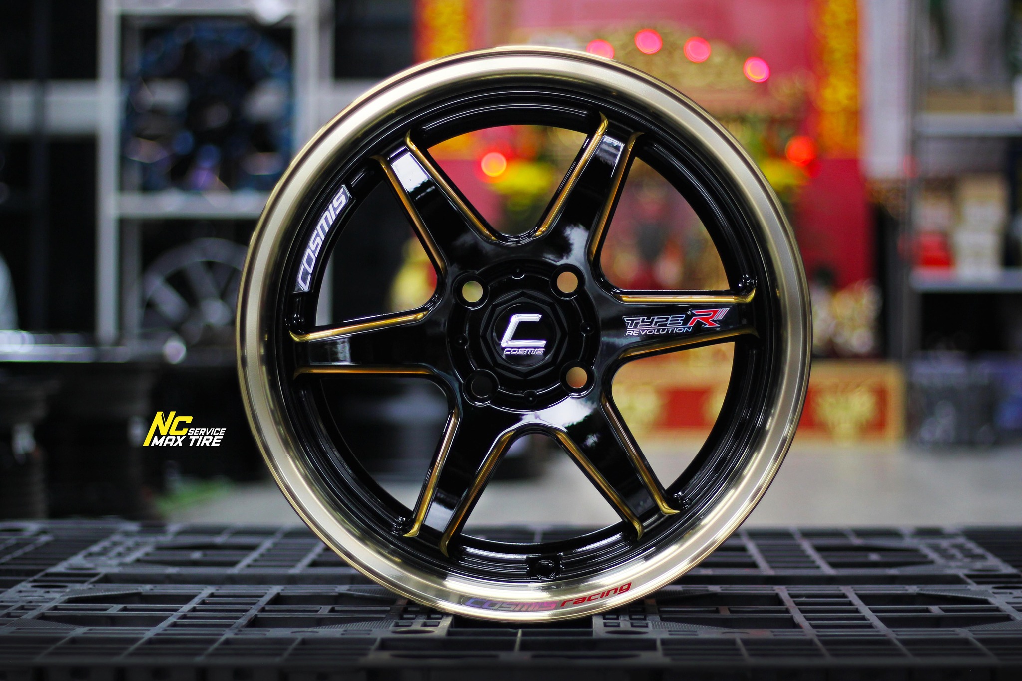 ล้อแม็กขอบ15 / Cosmis / Type-R Revolution / 15x7.0 4H100 ET35 / ล้อแม็กสีดำขอบไดร์ทอง+CNCข้างก้านทอง+เพลท / ล้อแม็กสวยๆ / ล้อแม็กสำหรับรถเก๋ง / City Car / Eco Car / NC