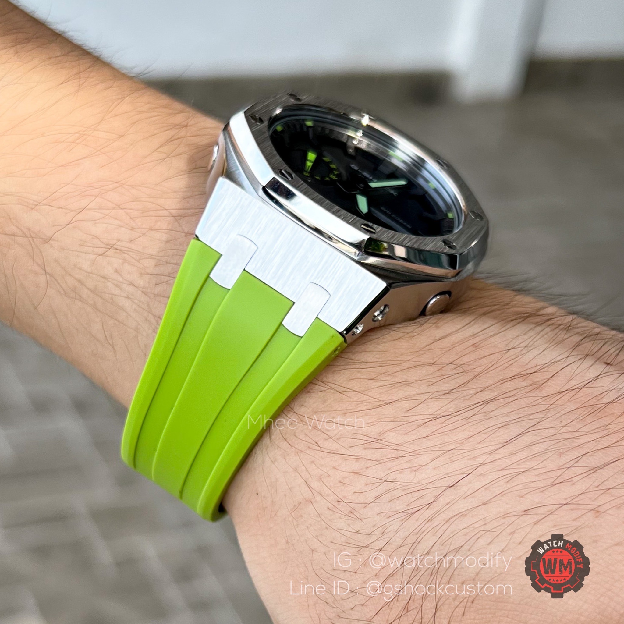 G-Shock Casioak AP Silver Case with Light Green Lambo Rubber Strap