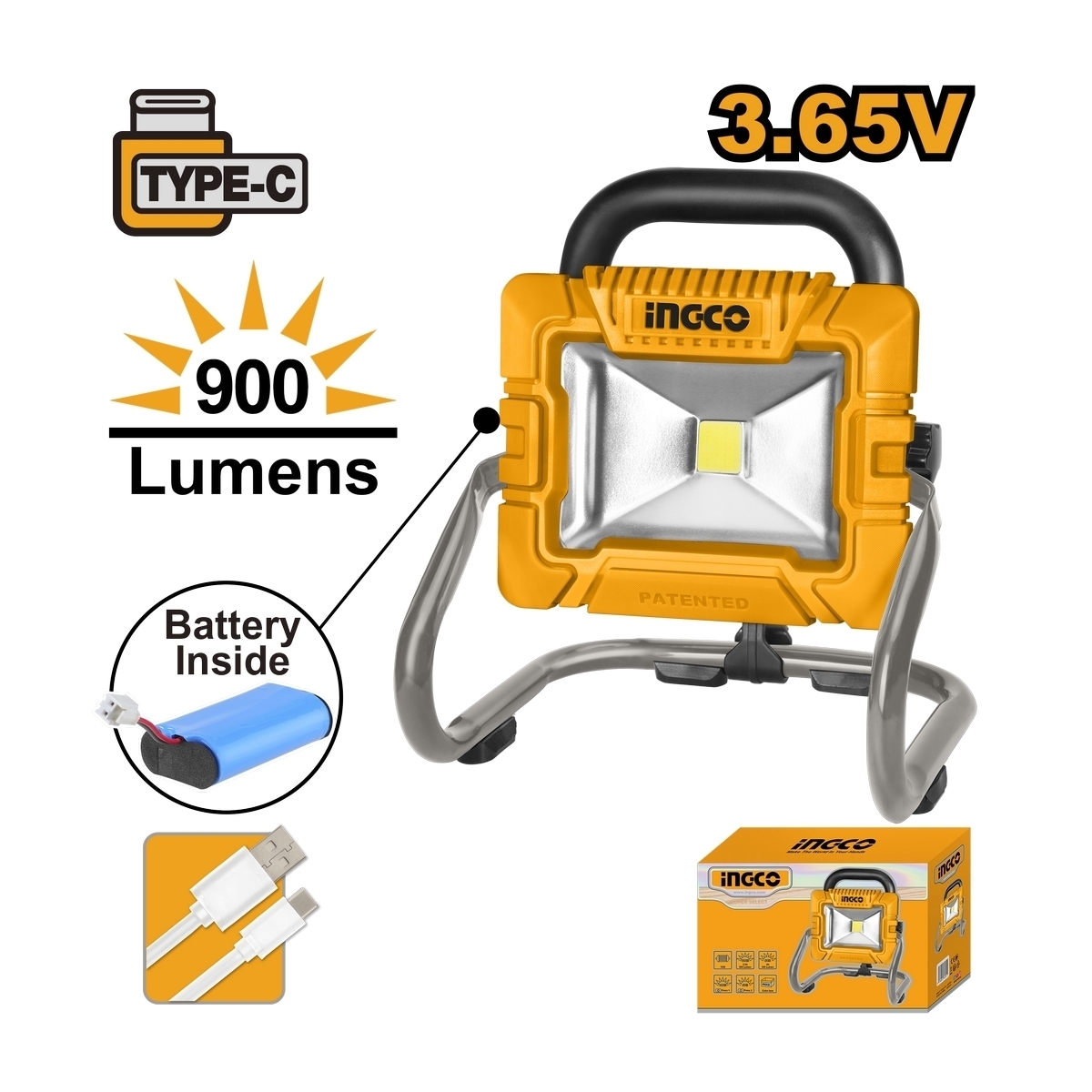 INGCO ไฟฉายตั้งโต๊ะแบตเตอรี่ 3.7V Model HRLF4415 พร้อมแบตเตอรี่ 5000mAh ความสว่างสูงสุด 900 ลูเมน (อิงโก้)