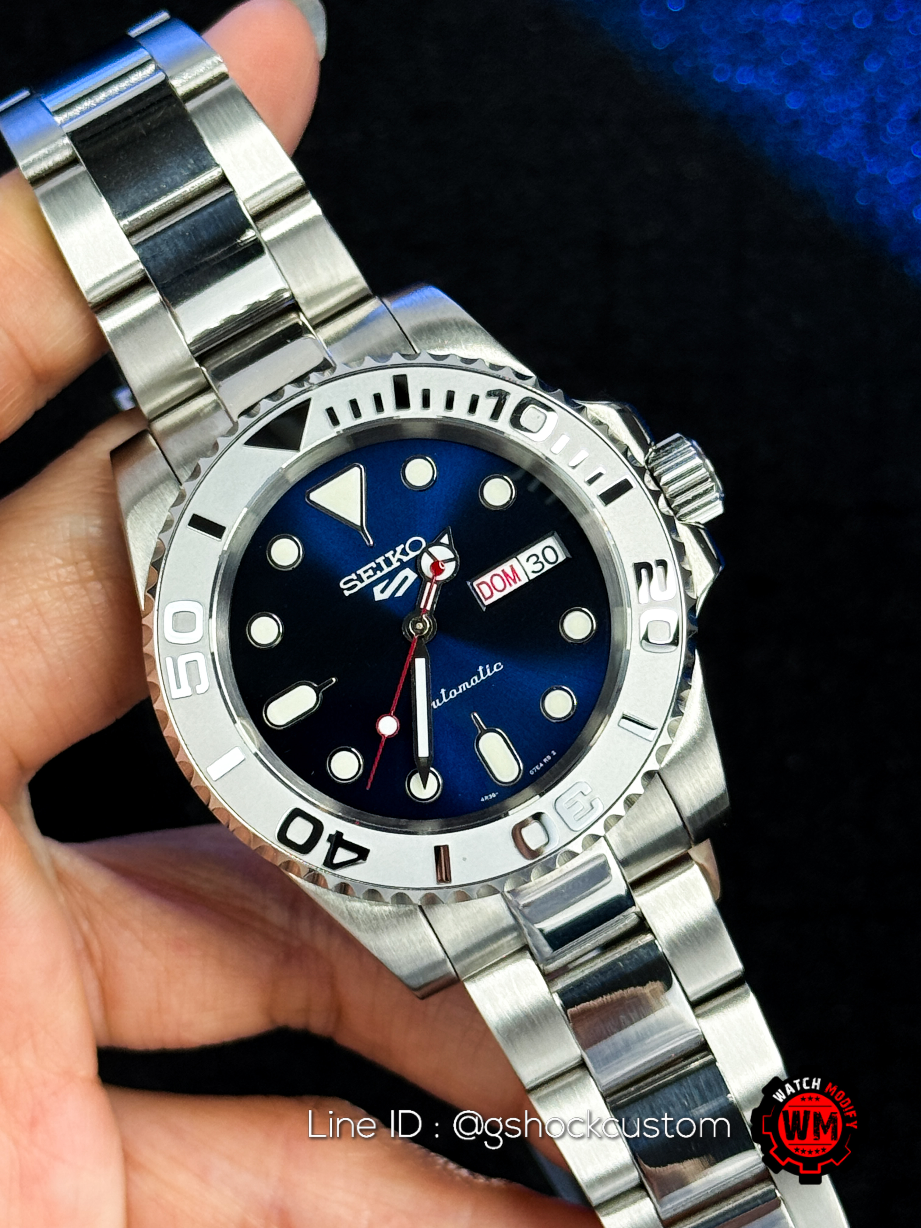 Seiko Mod 5Sport Yacht Master Blue Rhodium with Jubilee Strap